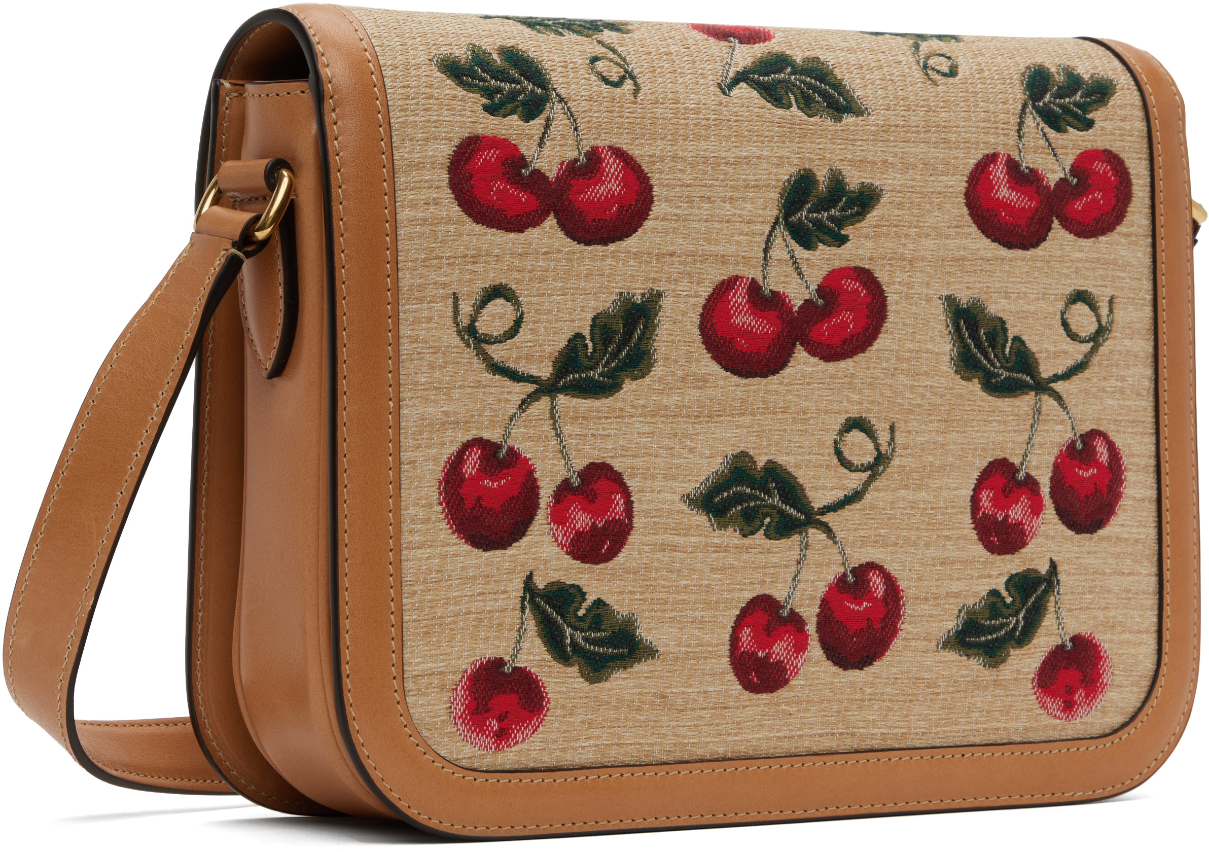 Valentino 9 To 5 Cherryfic Leather-trim Crossbody In Brown