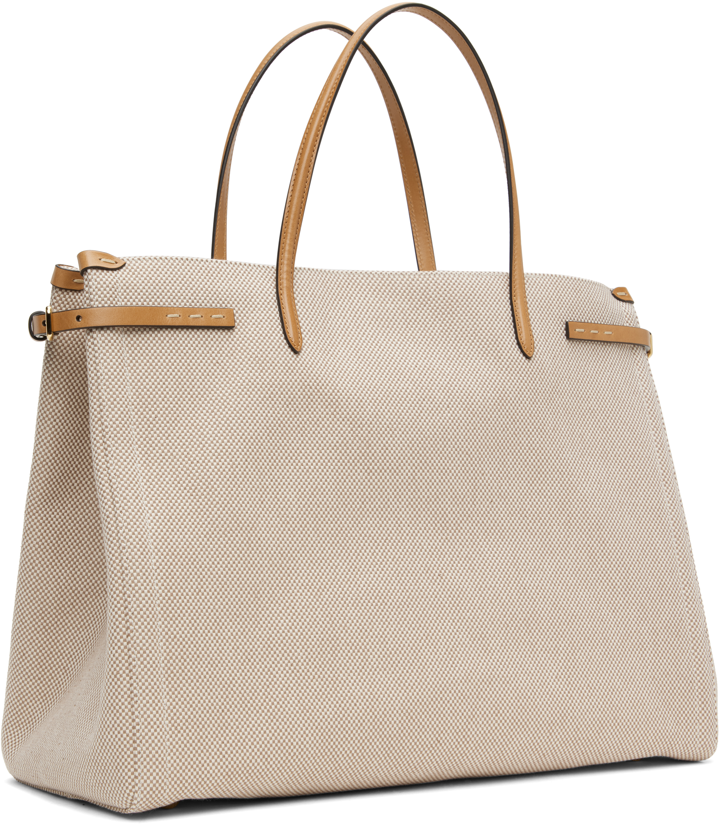 Valentino Off-white & Brown Antibes Large Canvas Shopping Tote In R2h Naturale-tobacco