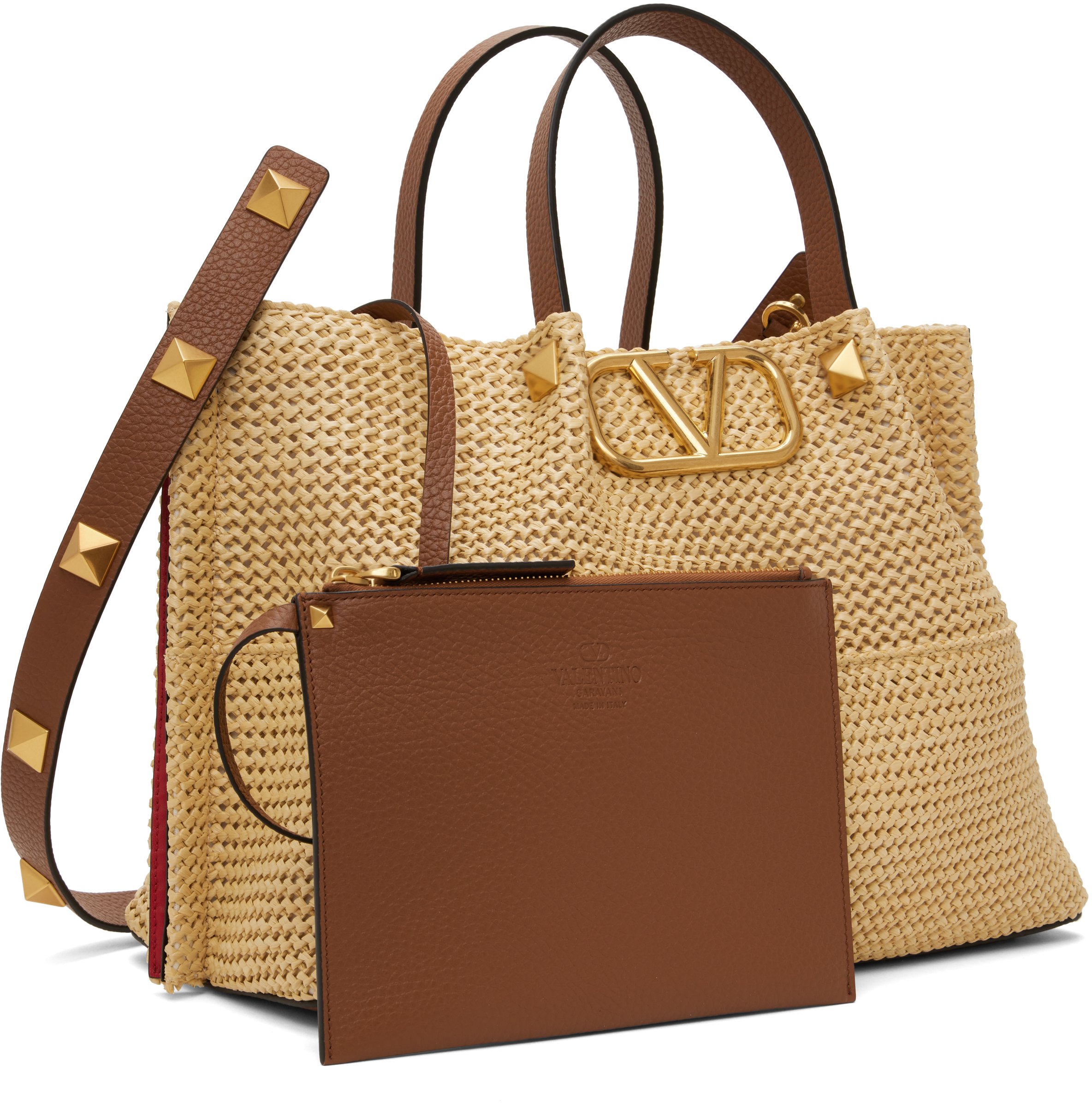 Valentino Medium Straw Vlogo Signature Tote Bag