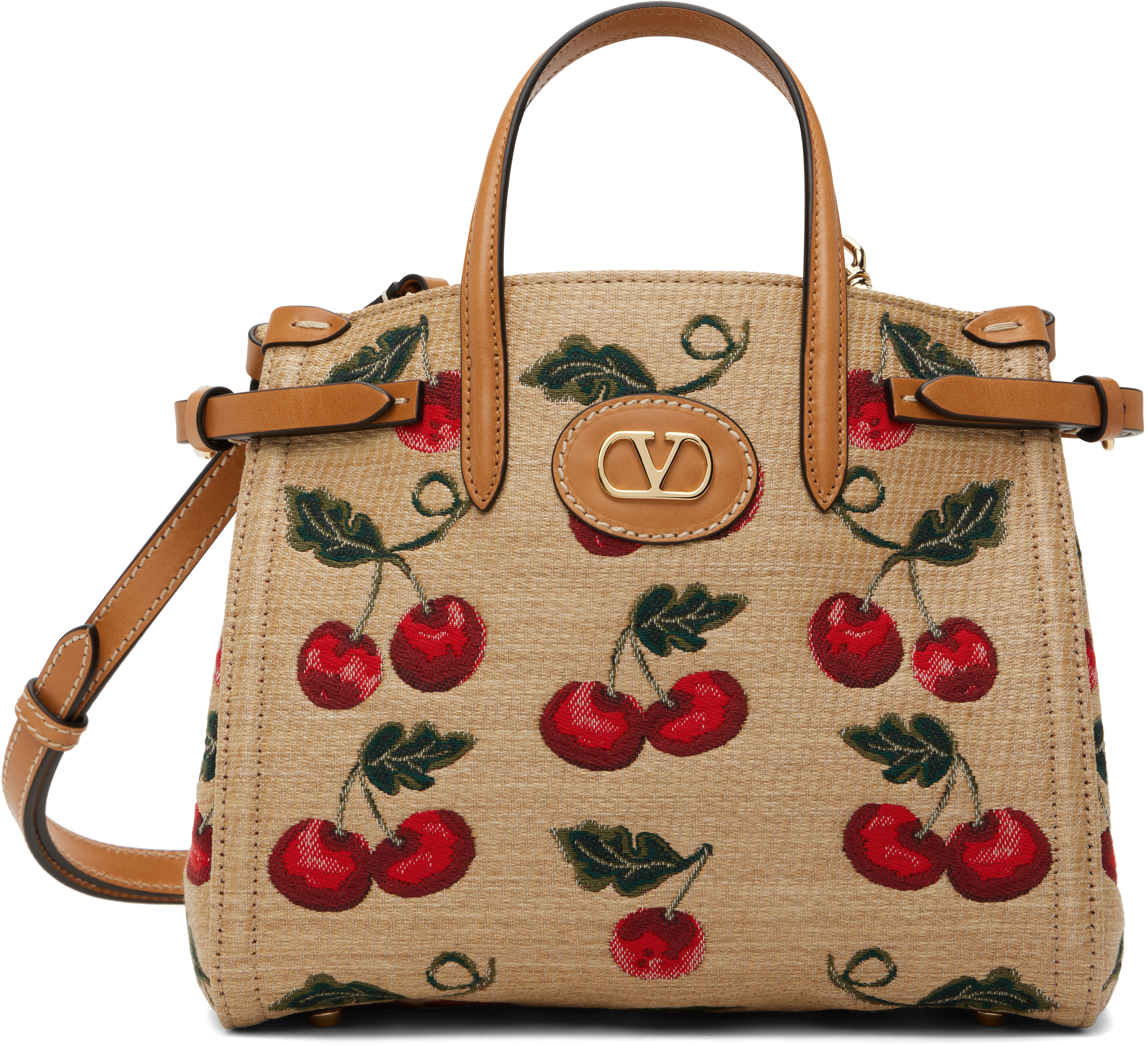 Shop Valentino Beige Cherryfic Pattern Antibes Small Shopping Tote