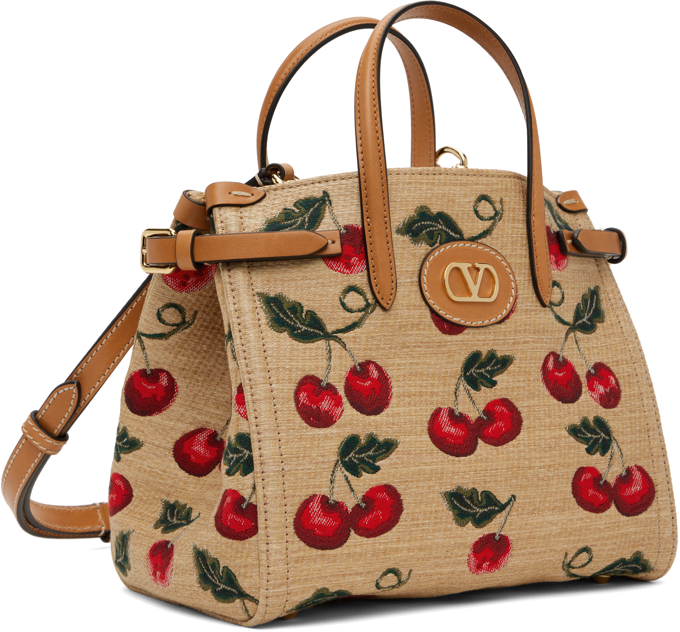 Shop Valentino Beige Cherryfic Pattern Antibes Small Shopping Tote