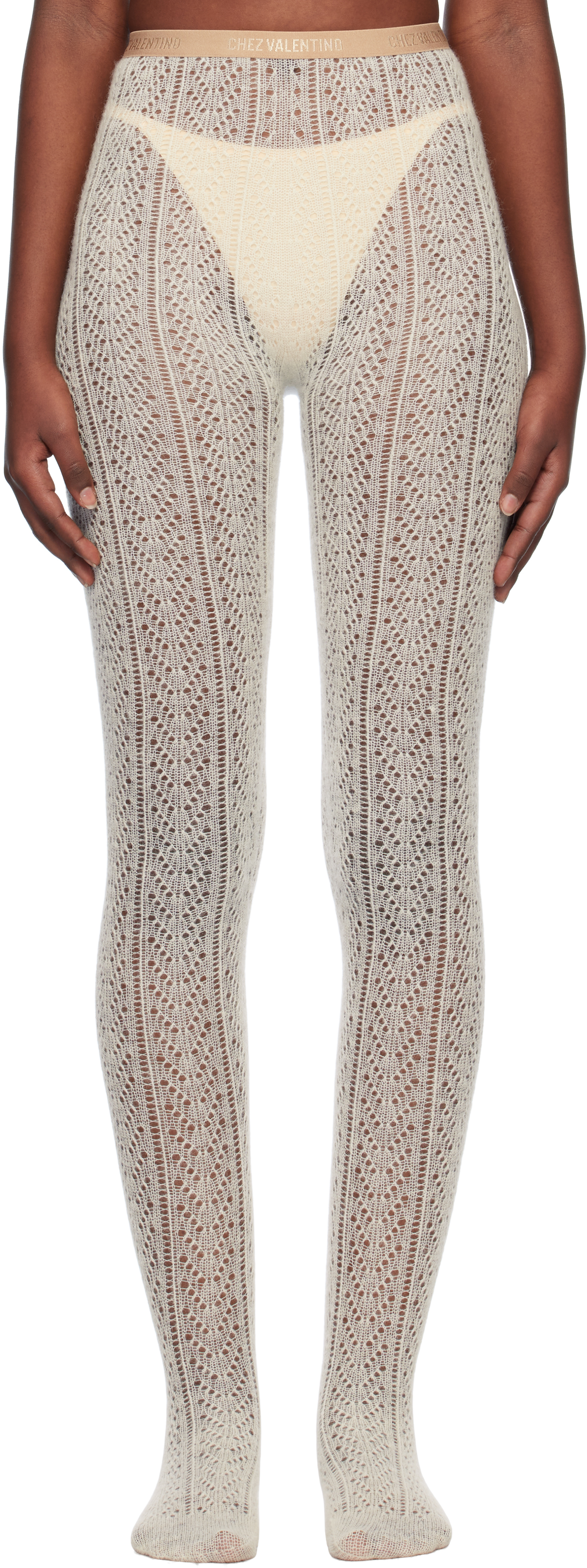 Valentino Garavani: ベージュ Chez Valentino モヘア タイツ | SSENSE
