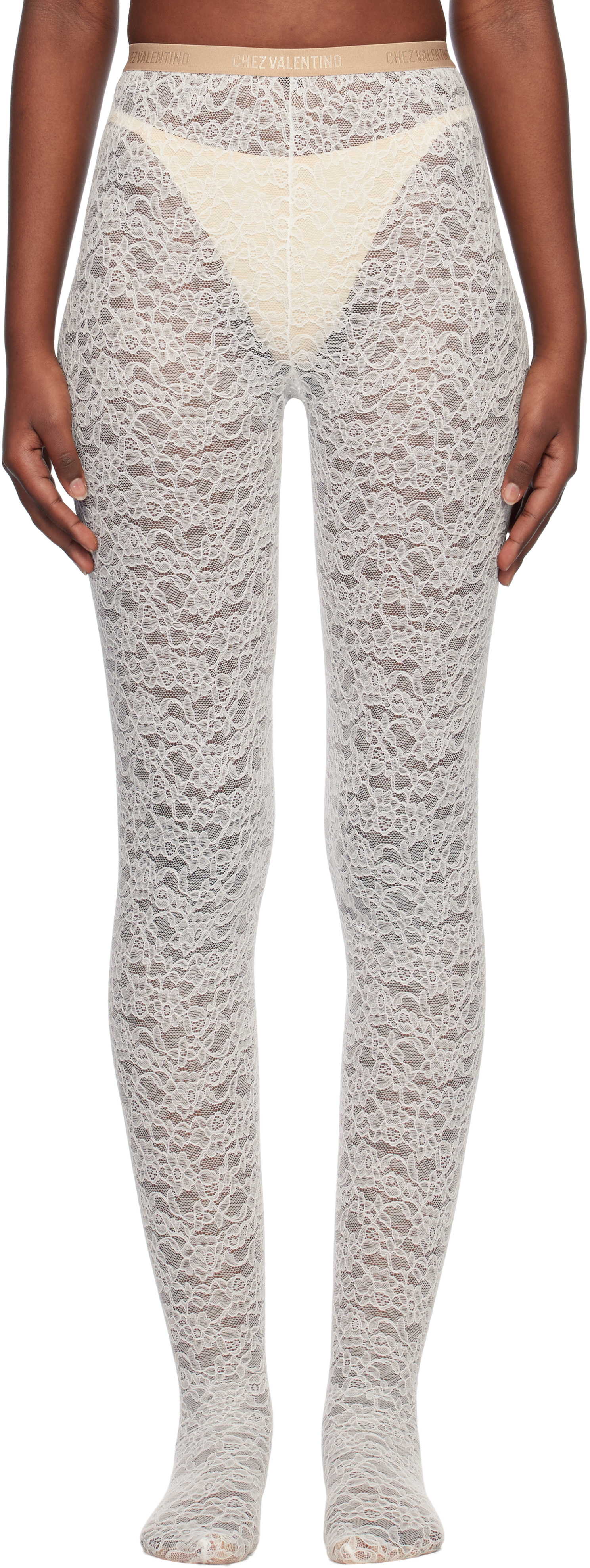Valentino Garavani Floral Lace Tights In White
