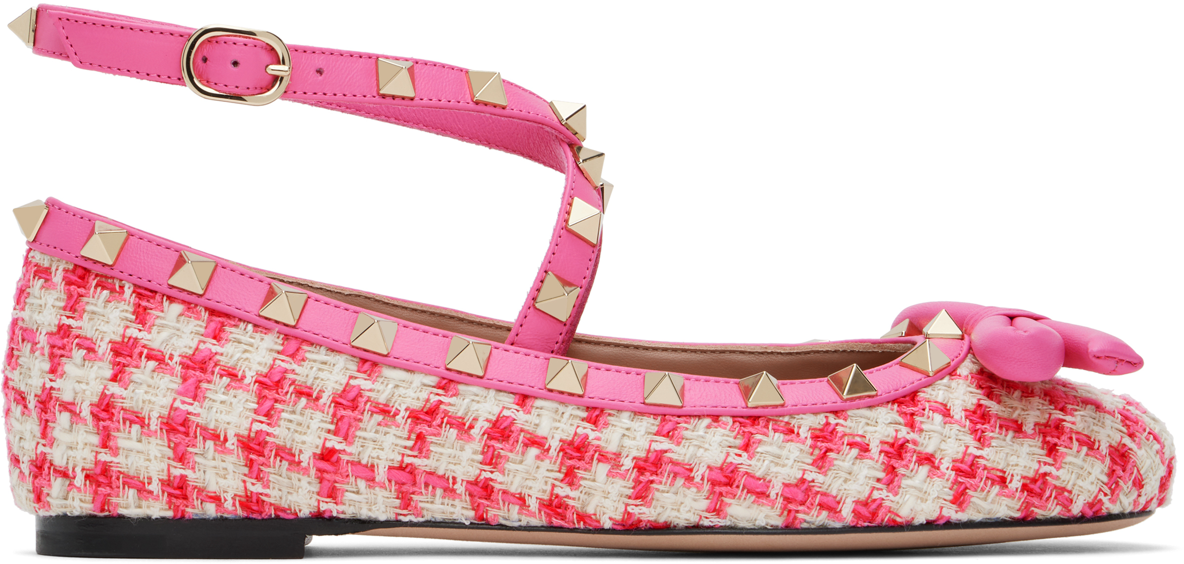 Pink Rockstud Tweed Ballerina Flats