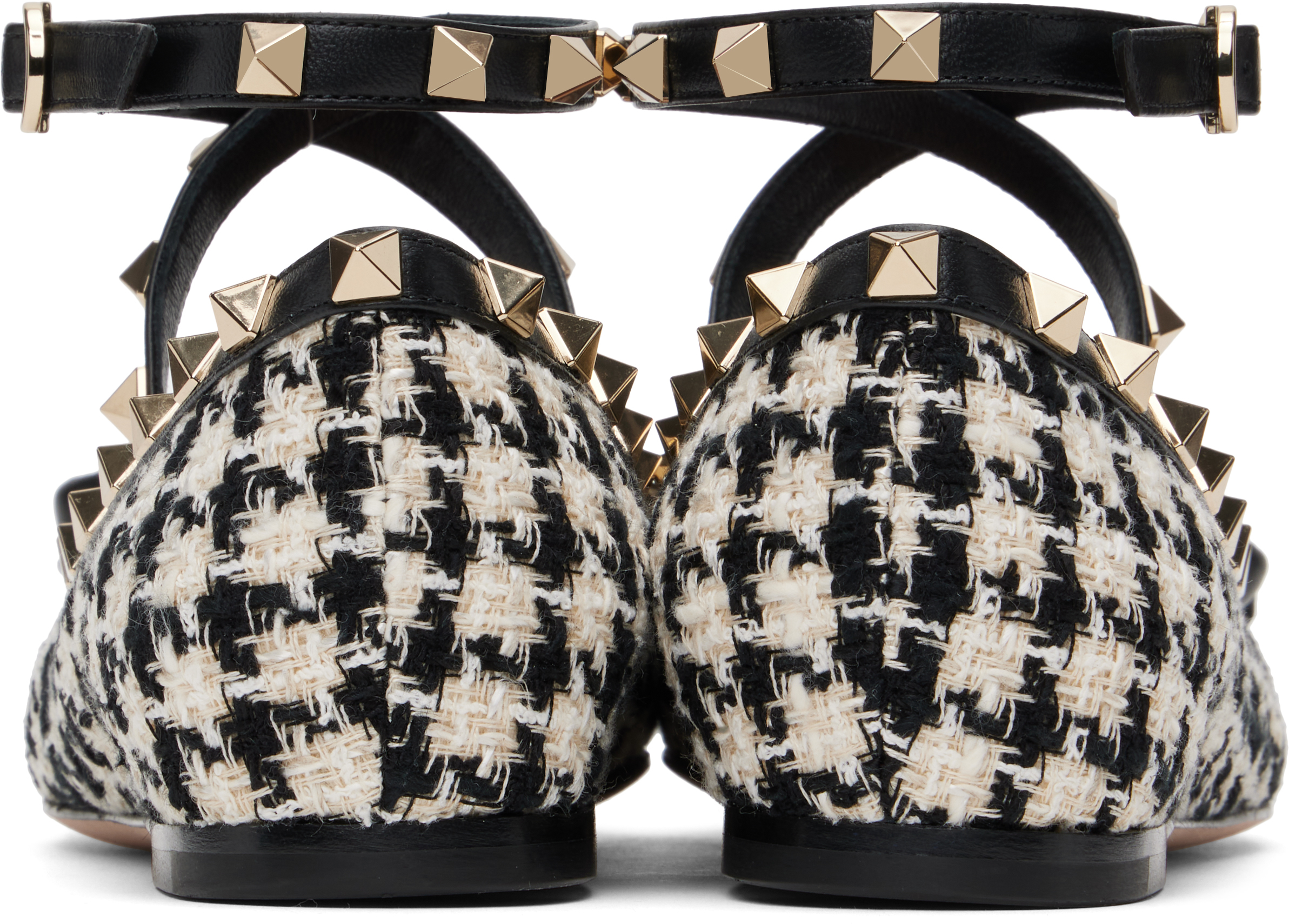 Valentino Mesh Rockstud Embellished Pointed Toe Ballerinas In 9tb Latte-nero/nero