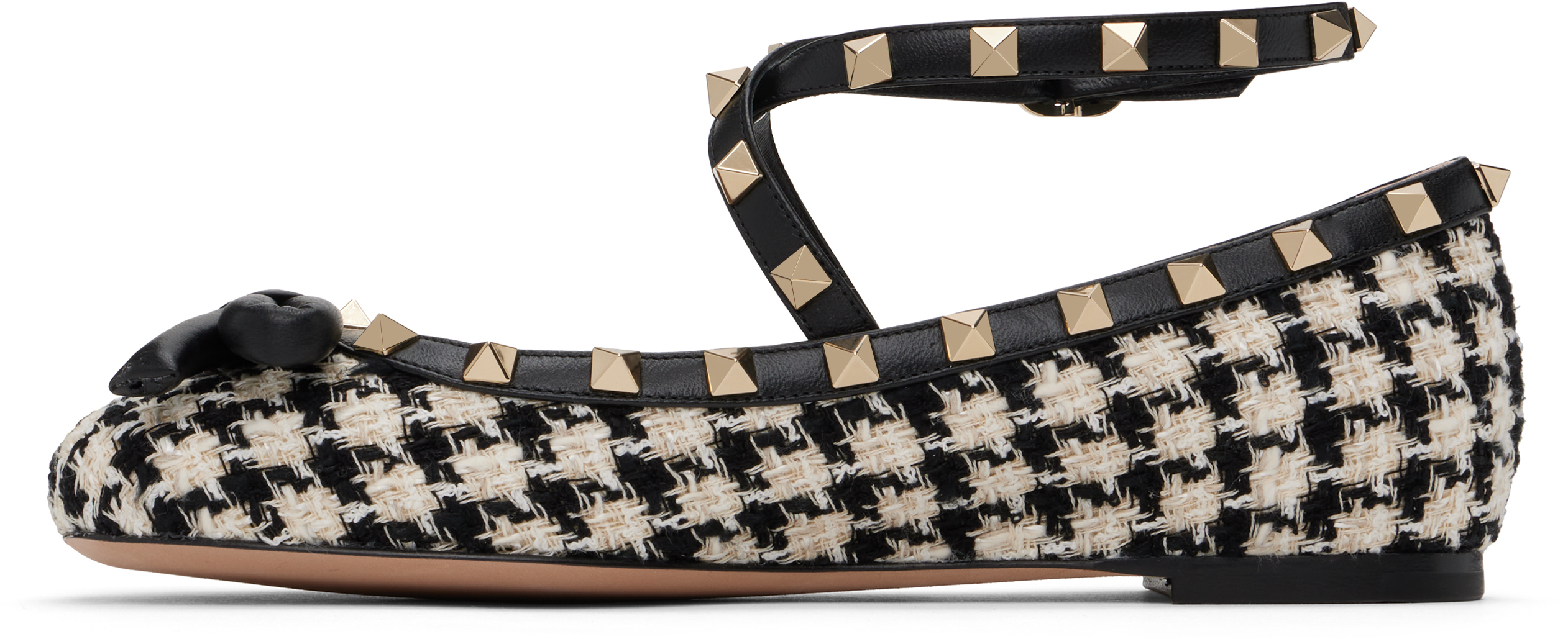 Valentino Mesh Rockstud Embellished Pointed Toe Ballerinas In 9tb Latte-nero/nero