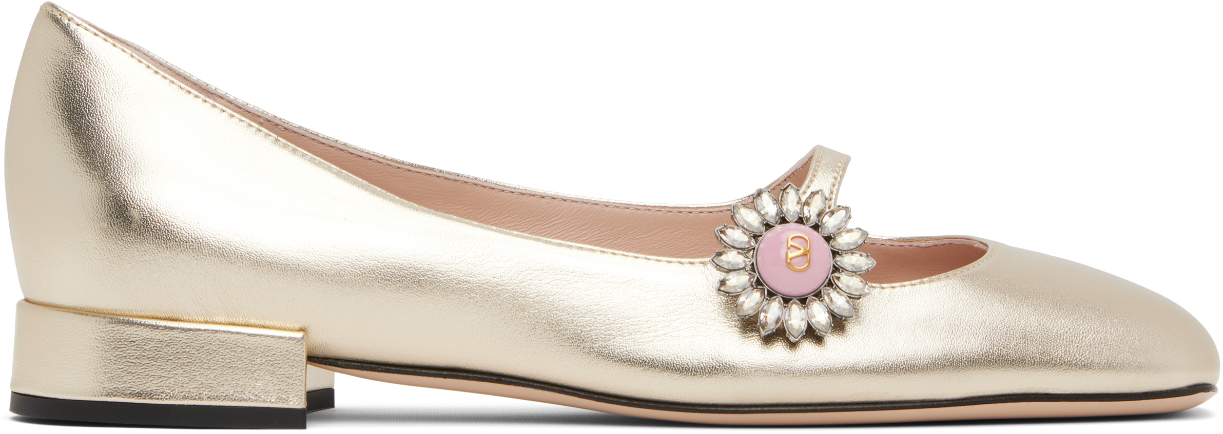 Valentino Mary Jane Metallic Leather Ballet Flats