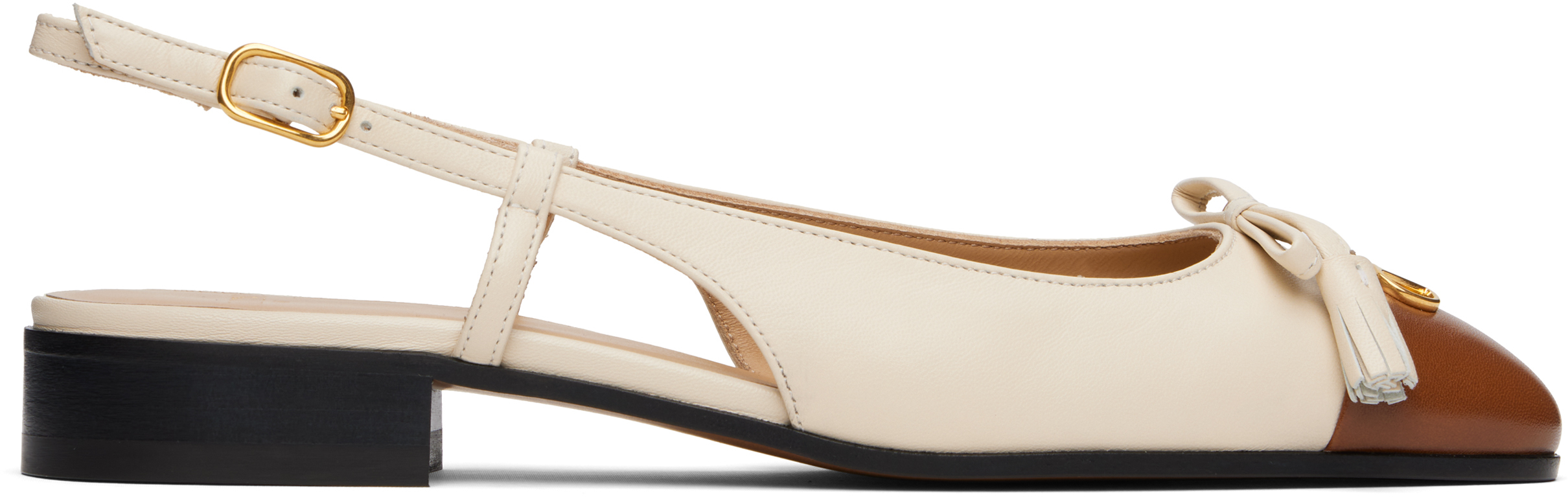 Valentino Garavani Off-White & Brown Valet Du Roi Slingback Ballerina Flats