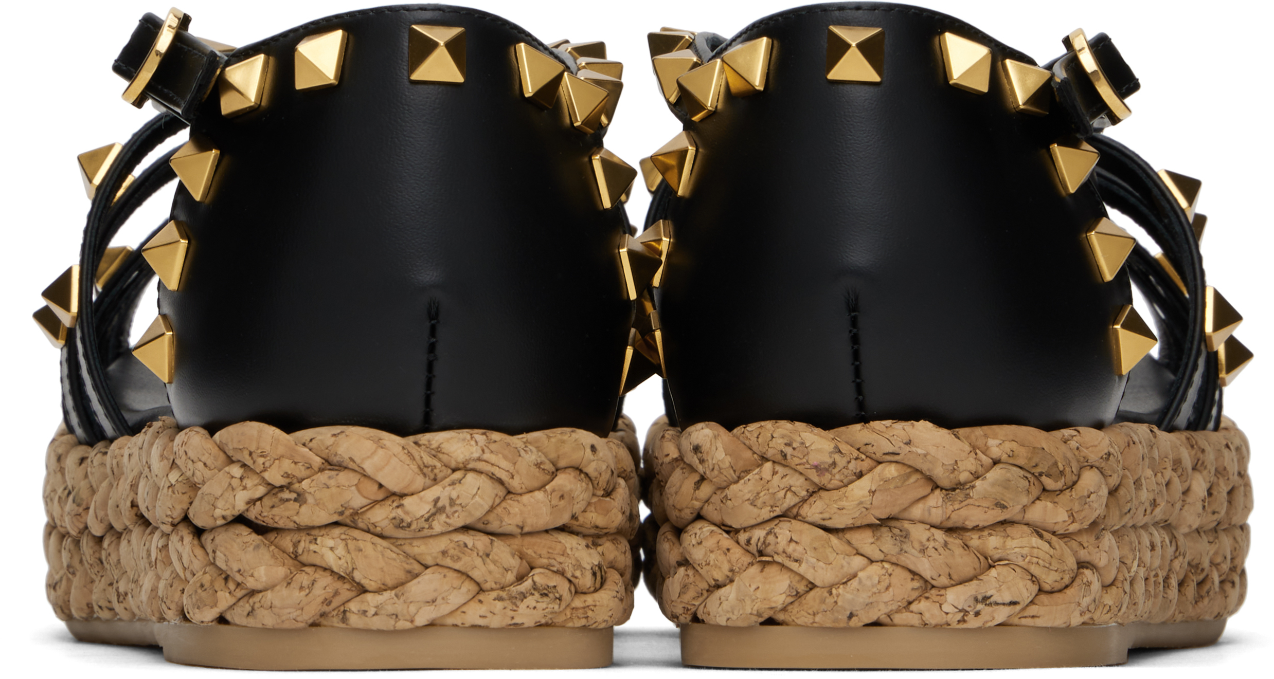 VALENTINO GARAVANI BLACK ROCKSTUD CORK SANDALS 