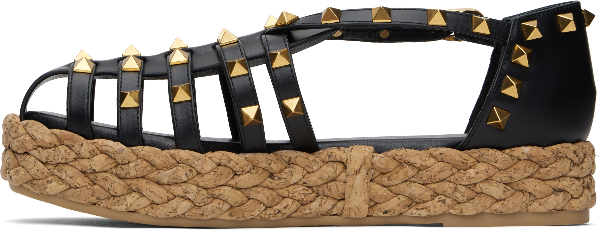 VALENTINO GARAVANI BLACK ROCKSTUD CORK SANDALS 