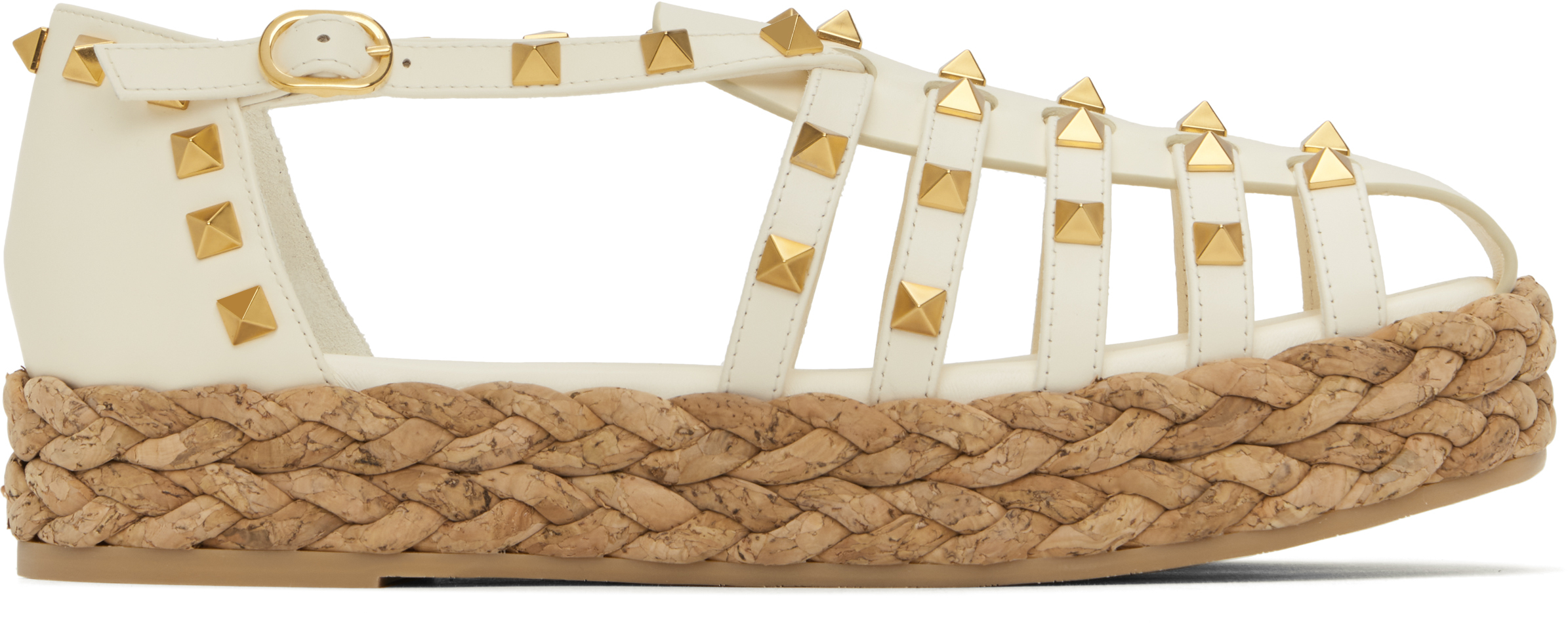 Valentino Garavani: ホワイト Rockstud Cork サンダル | SSENSE