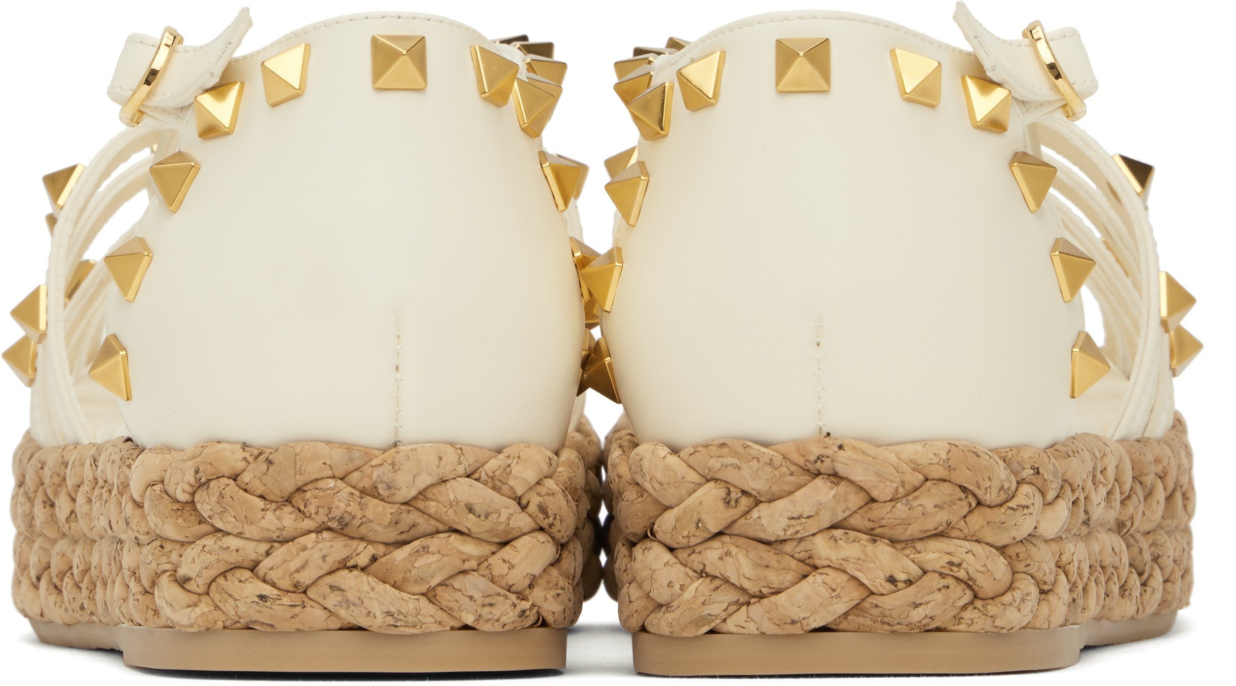 Valentino Rockstud Sandalen Mit Wedge In Yk7 Ivory/naturale