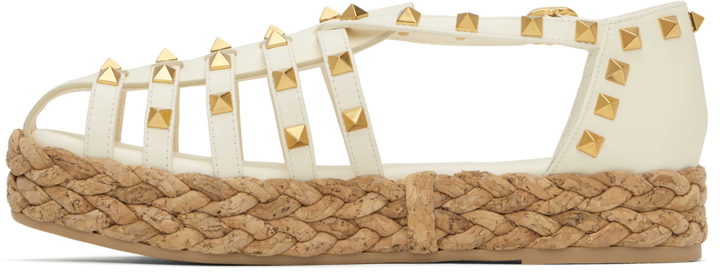Valentino Rockstud Sandalen Mit Wedge In Yk7 Ivory/naturale