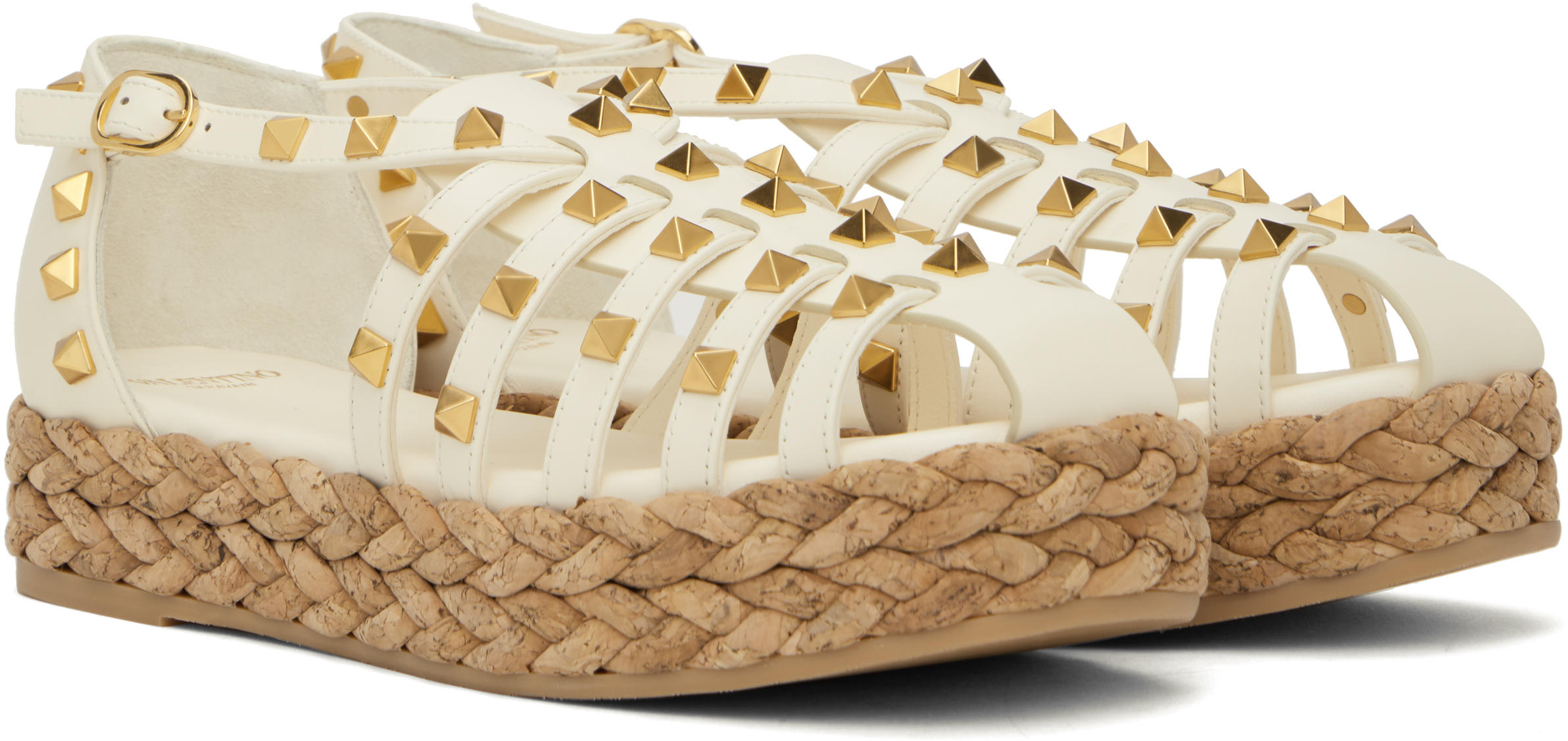 Valentino Rockstud Sandalen Mit Wedge In Yk7 Ivory/naturale