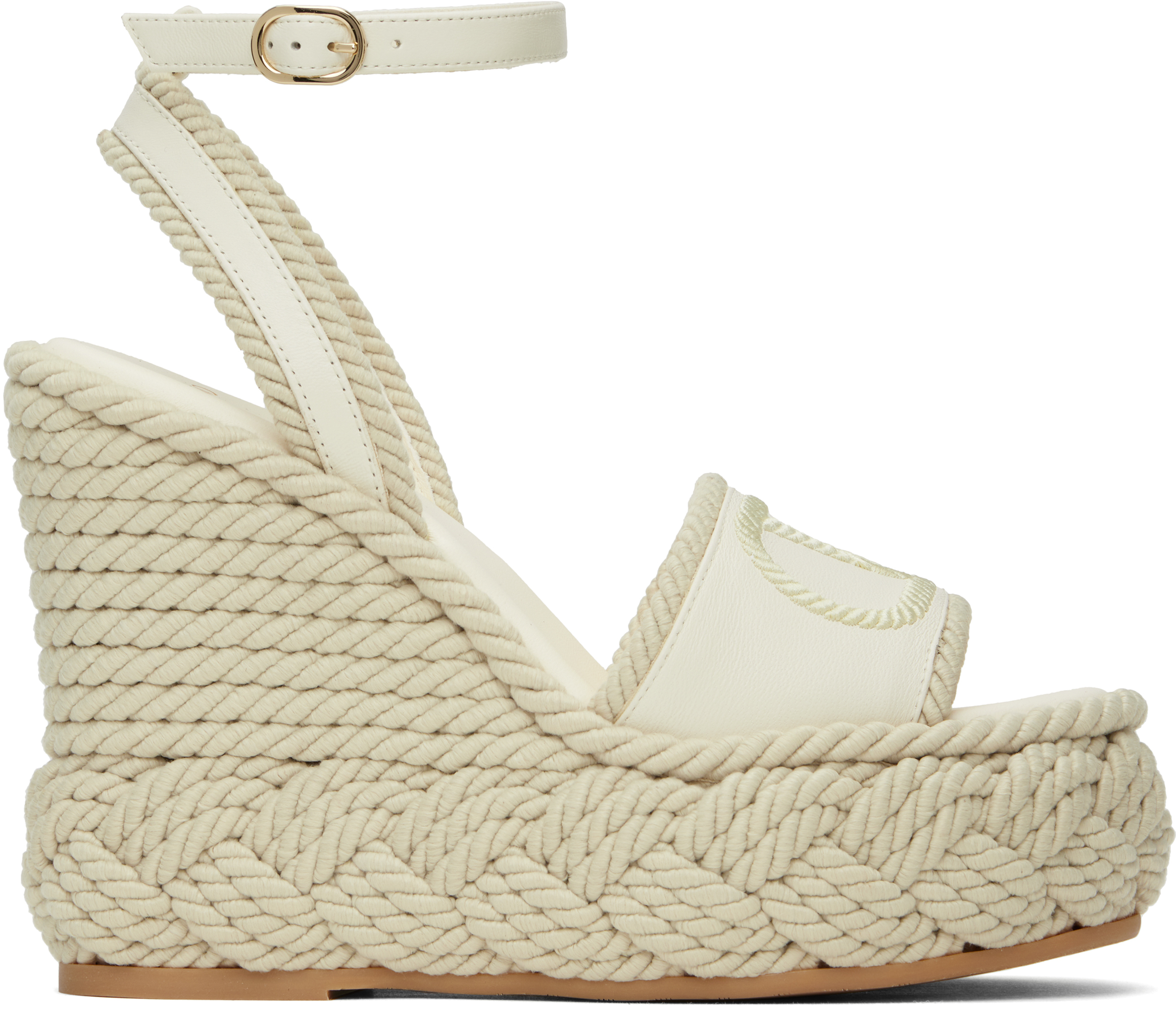 Valentino Garavani: Off-White VLogo Torchon Wedge Sandals | SSENSE