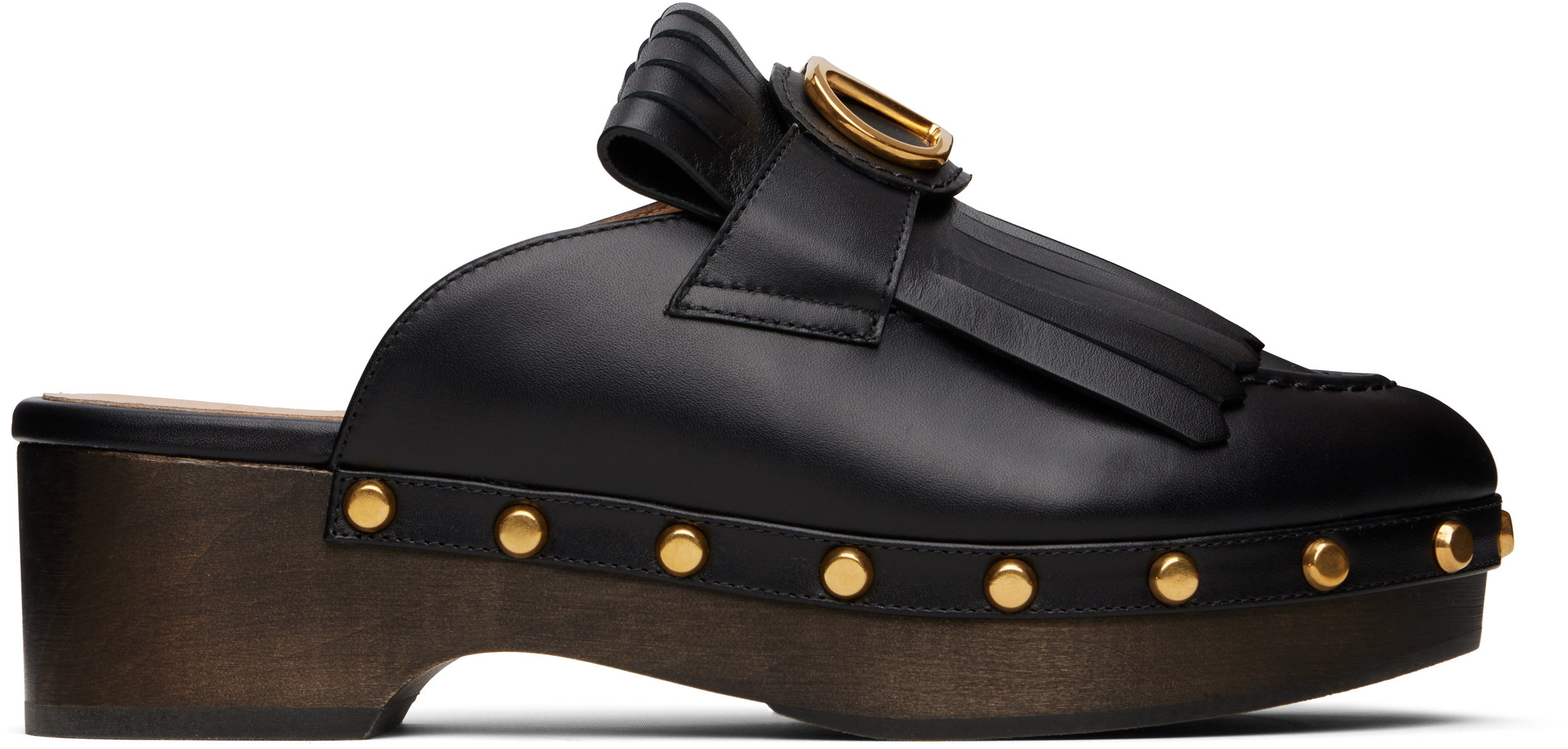 Black VLogo Signature Fringed Calfskin Clogs