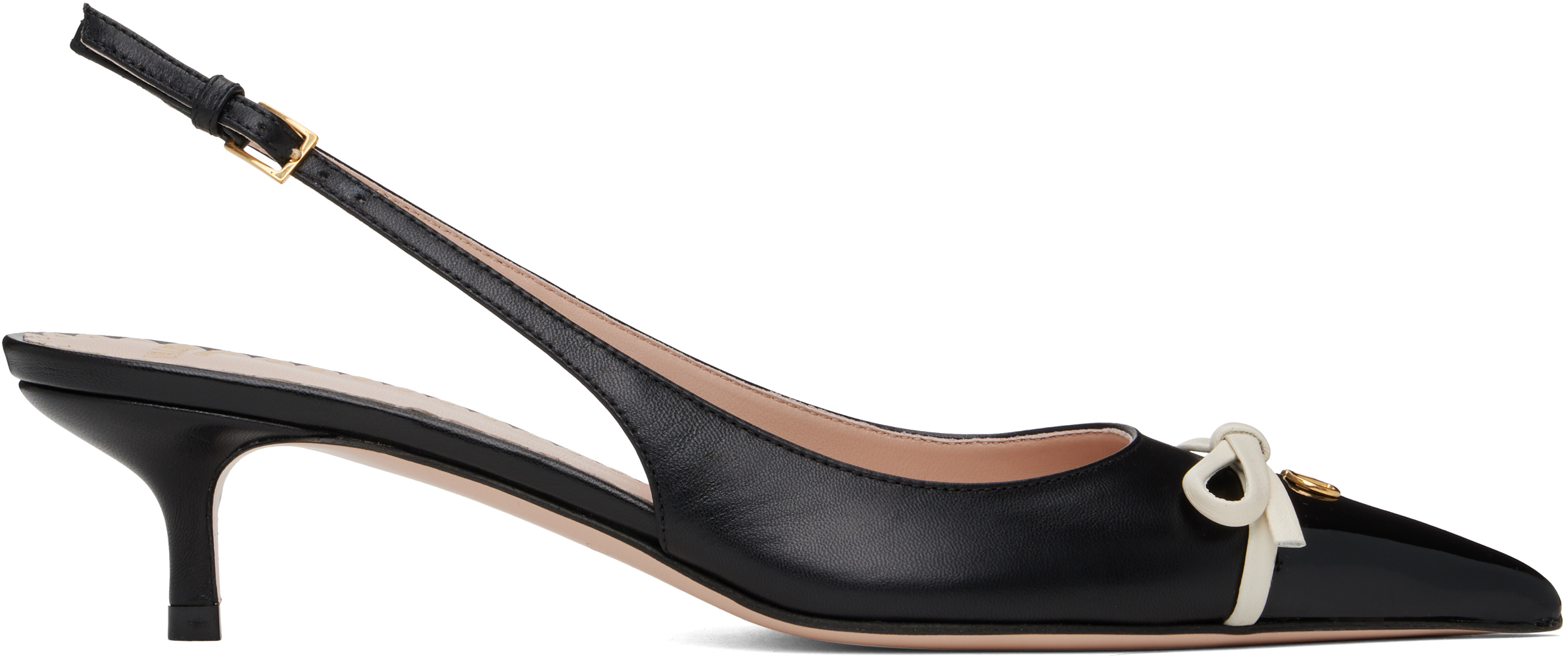 Valentino Bepointy 45 Bow-embellished Leather Slingback Pumps In Black