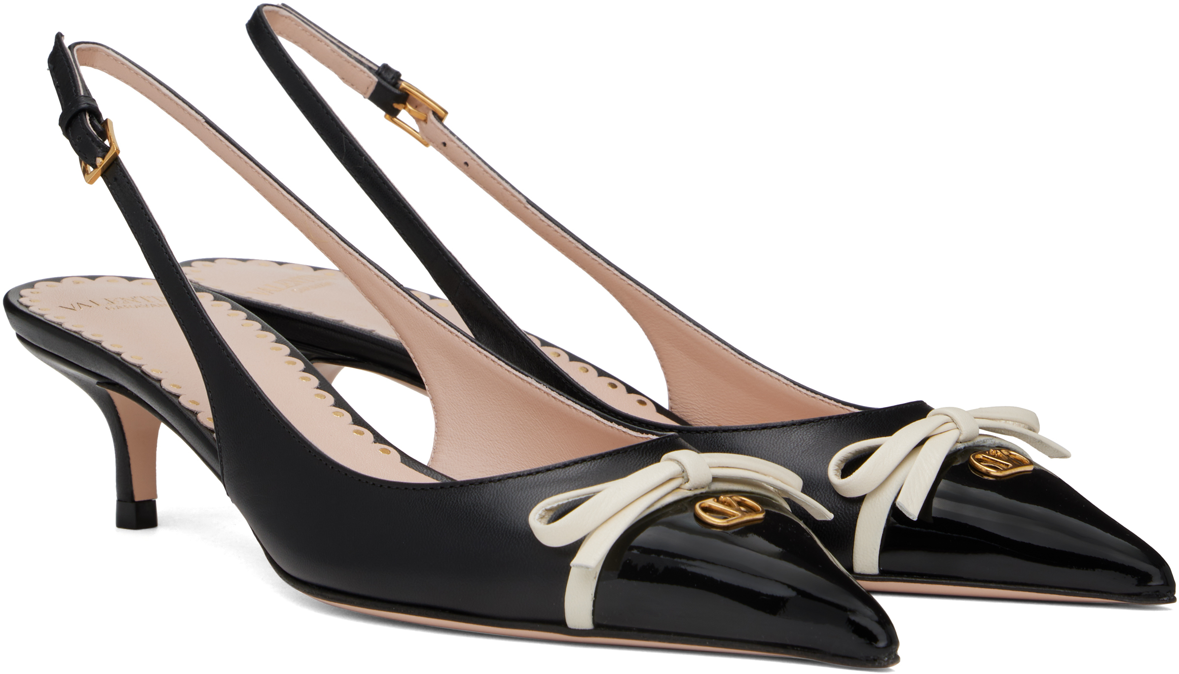 Valentino Bepointy 45 Bow-embellished Leather Slingback Pumps In Black