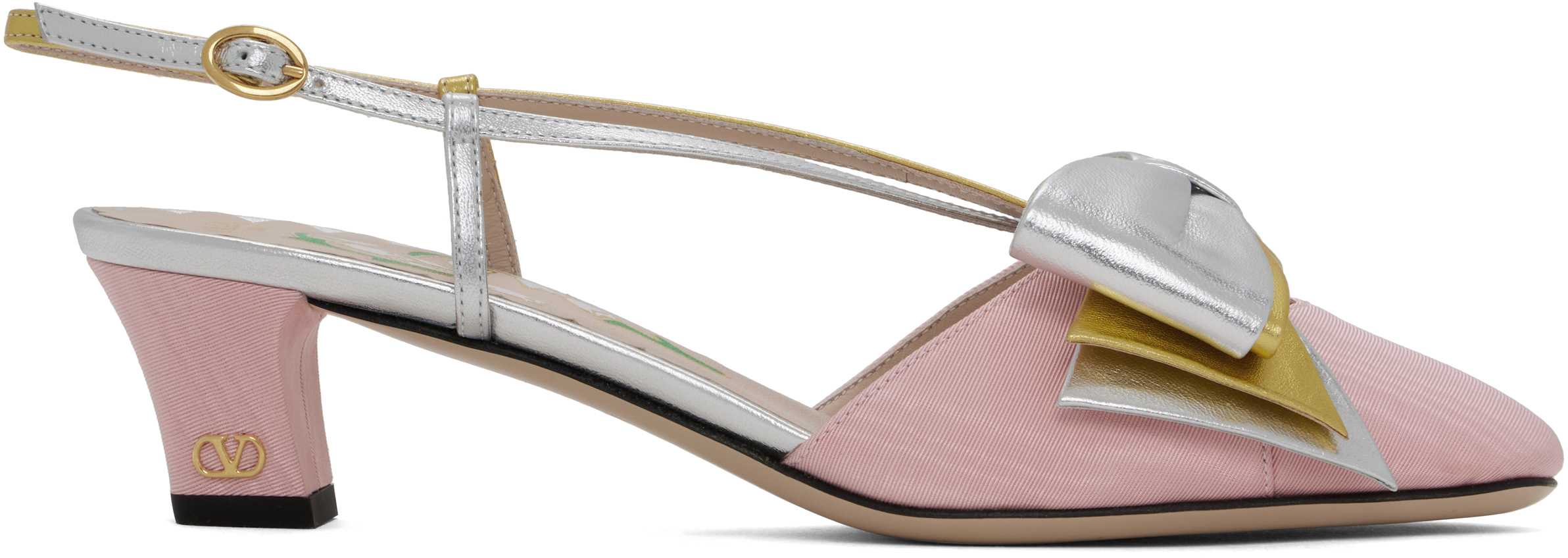 Pink 
Silver Bowow Slingback Heels