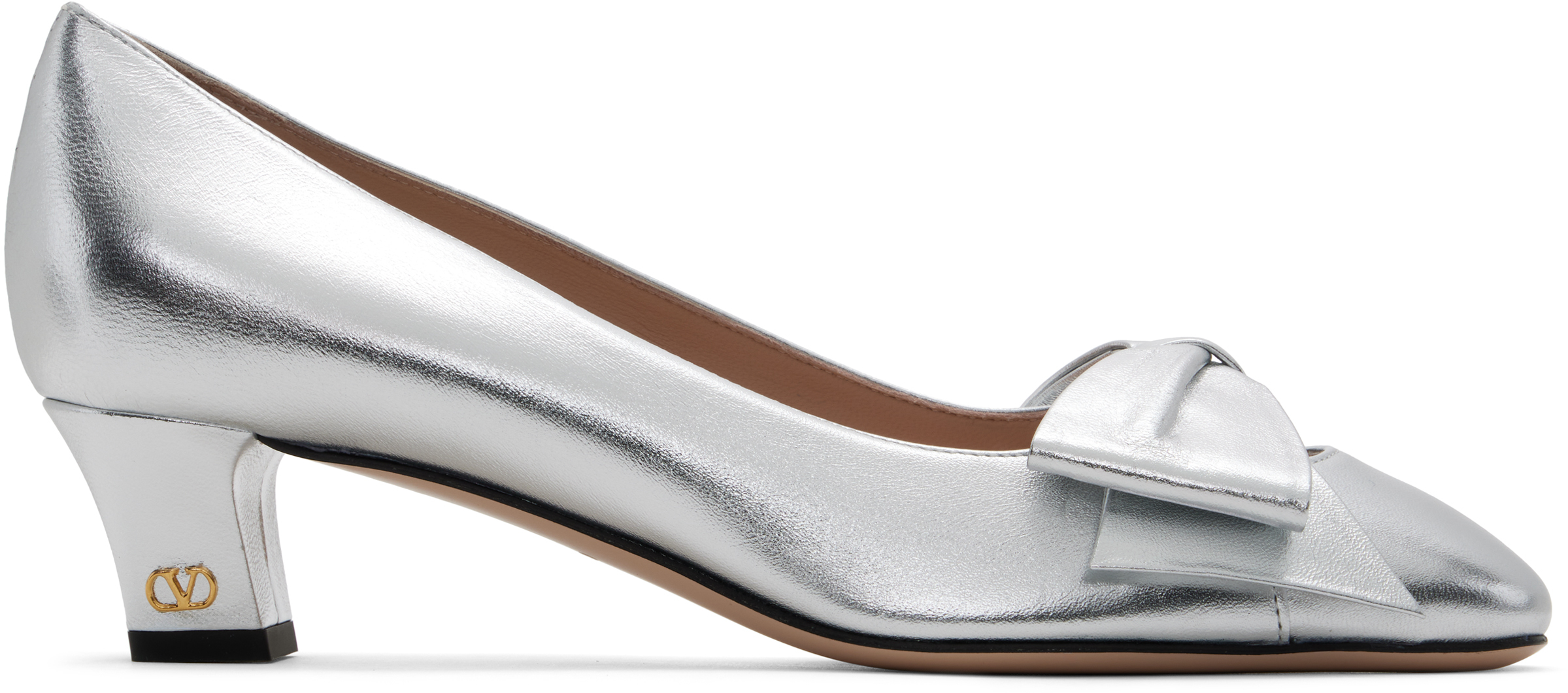 Valentino 45mm Bowow Leather Pumps In S13 Silver
