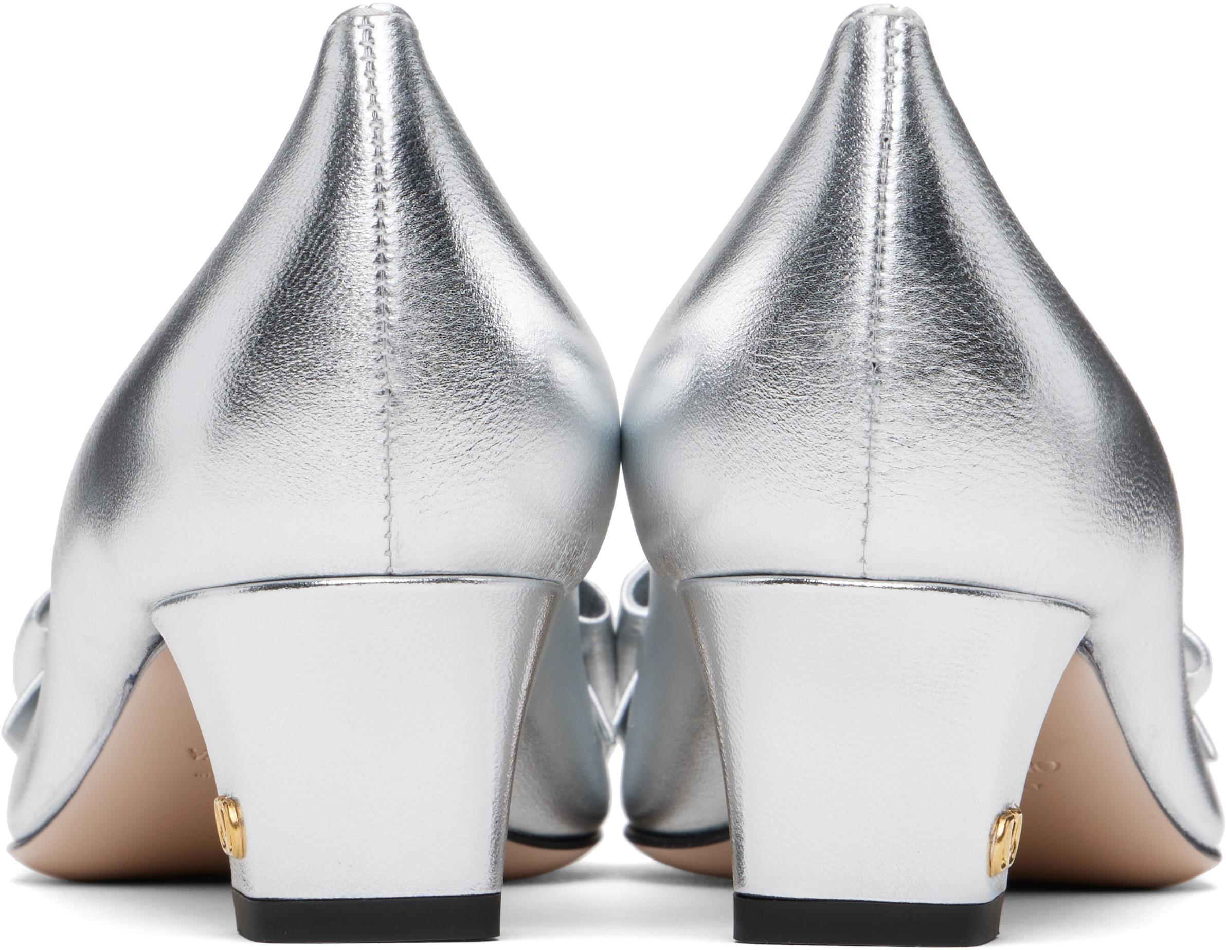 Valentino 45mm Bowow Leather Pumps In S13 Silver