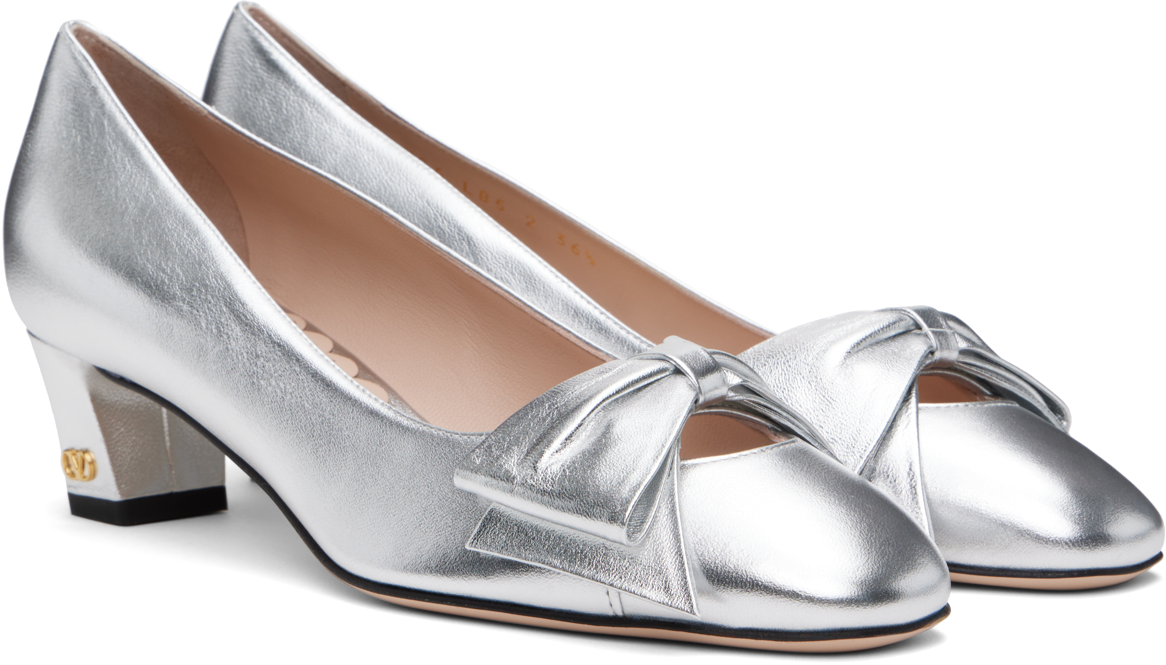 Valentino 45mm Bowow Leather Pumps In S13 Silver