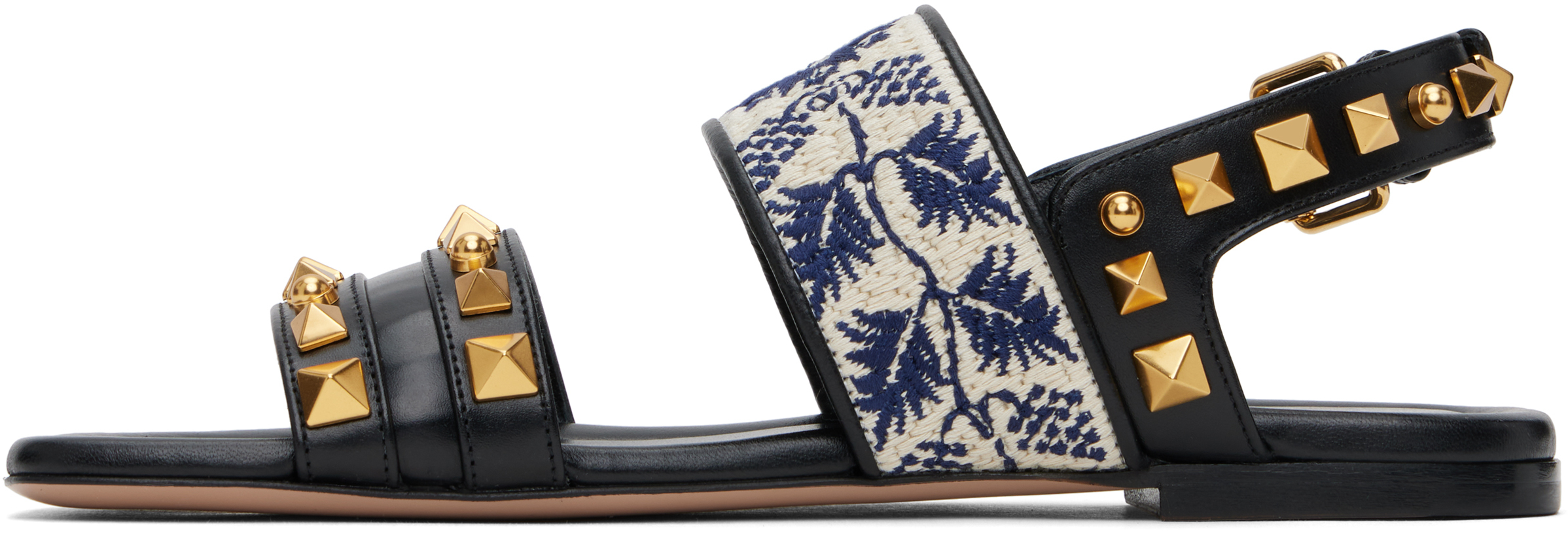 Valentino Garavani County Rockstud Floral-embroidered Leather Sandals In Brown