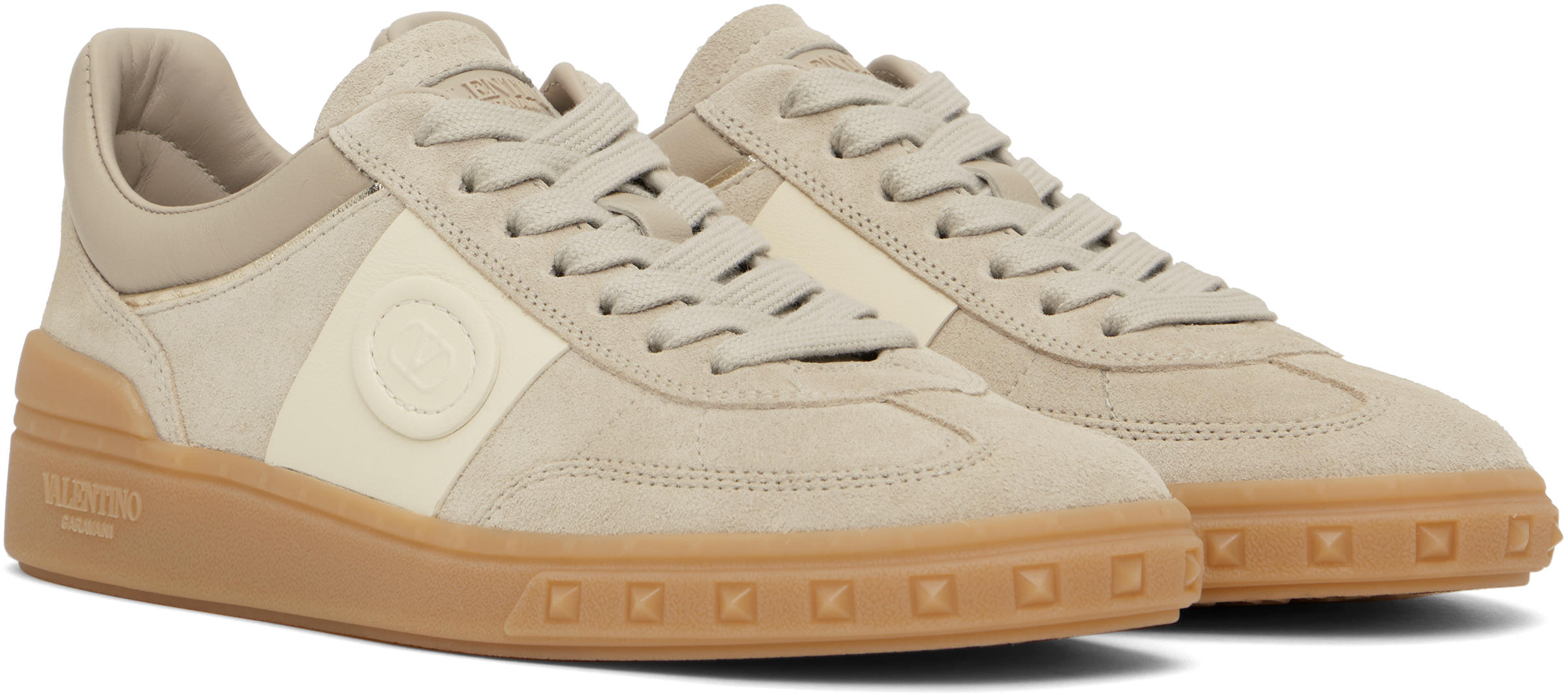 Valentino Upvillage Suede Sneakers In Y6j Rock Beige/ivo-r