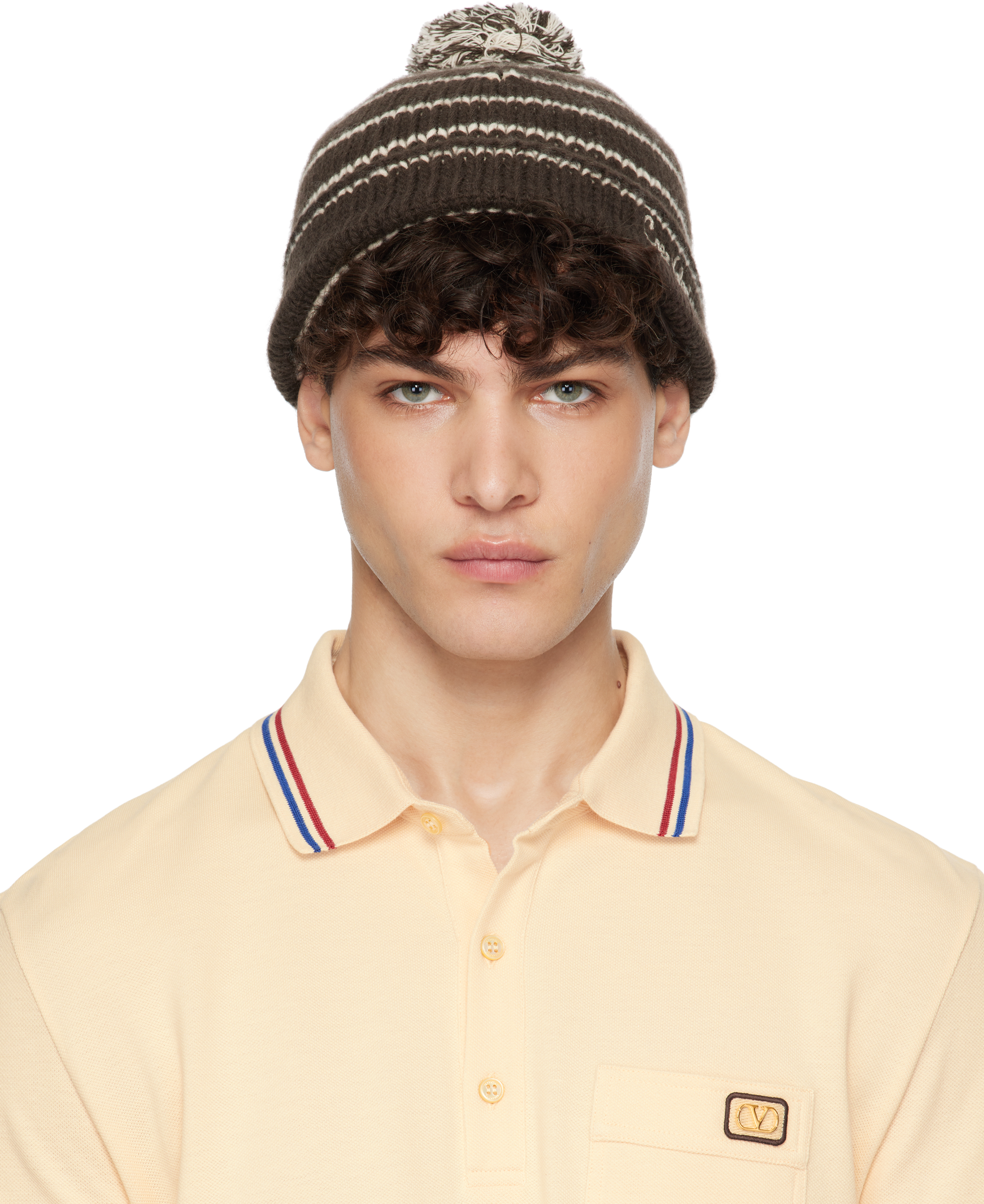 Brown 'Chez Valentino' Knitted Wool Beanie