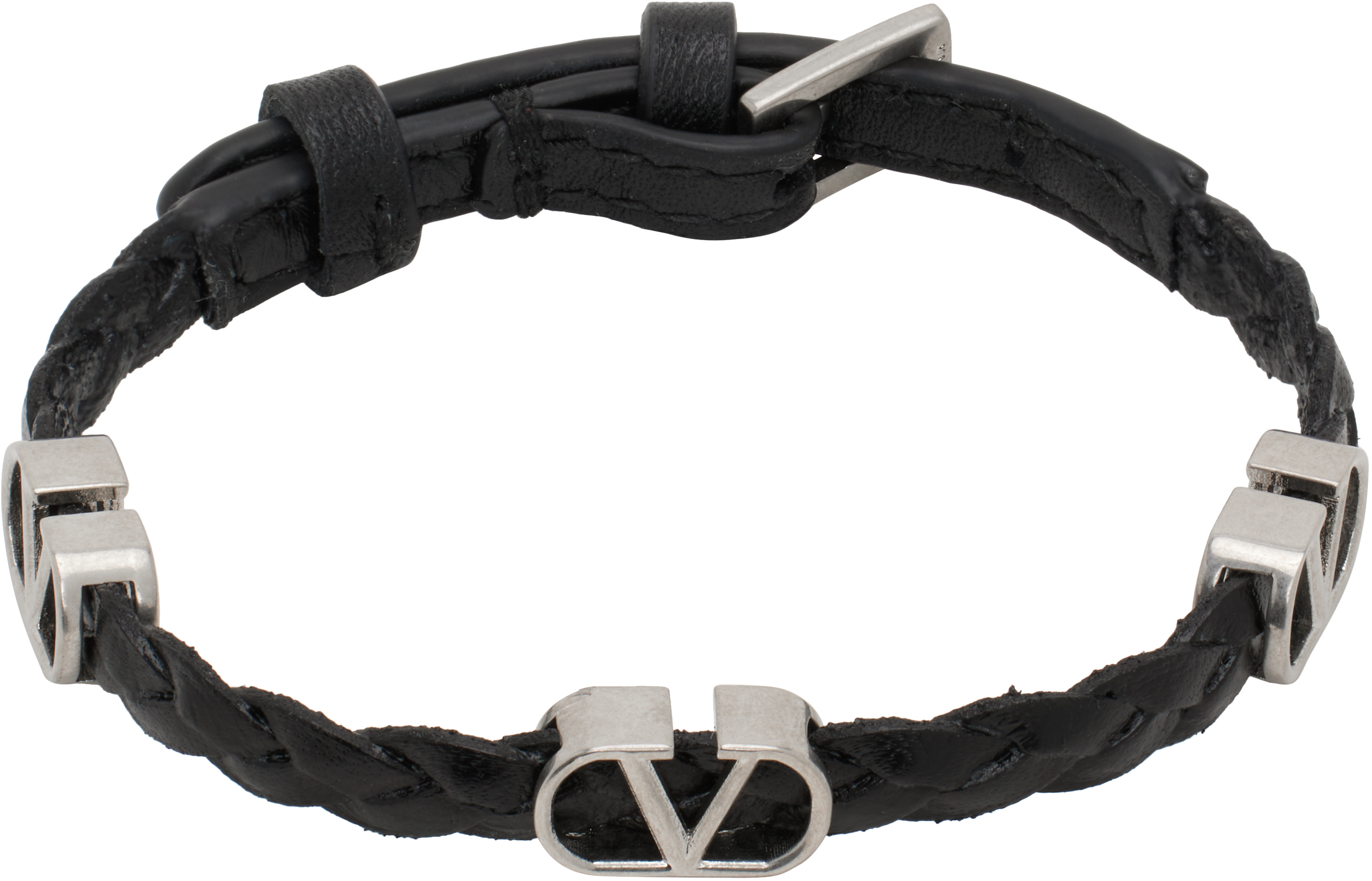 Black VLogo Signature Braided Calfskin Bracelet