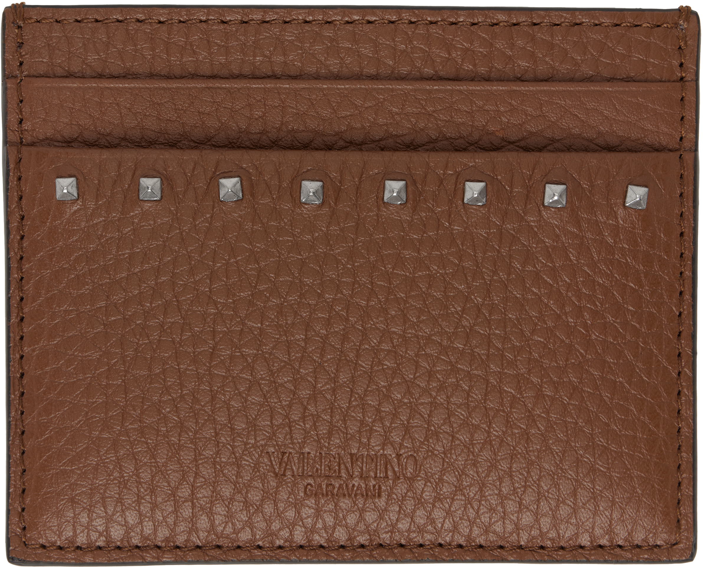 Black Rockstud Grainy Calfskin Card Holder