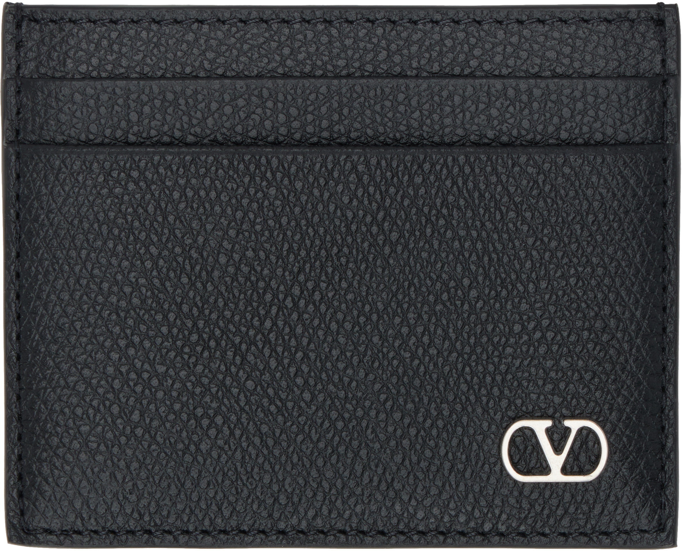 Black VLogo Signature Grainy Calfskin Card Holder