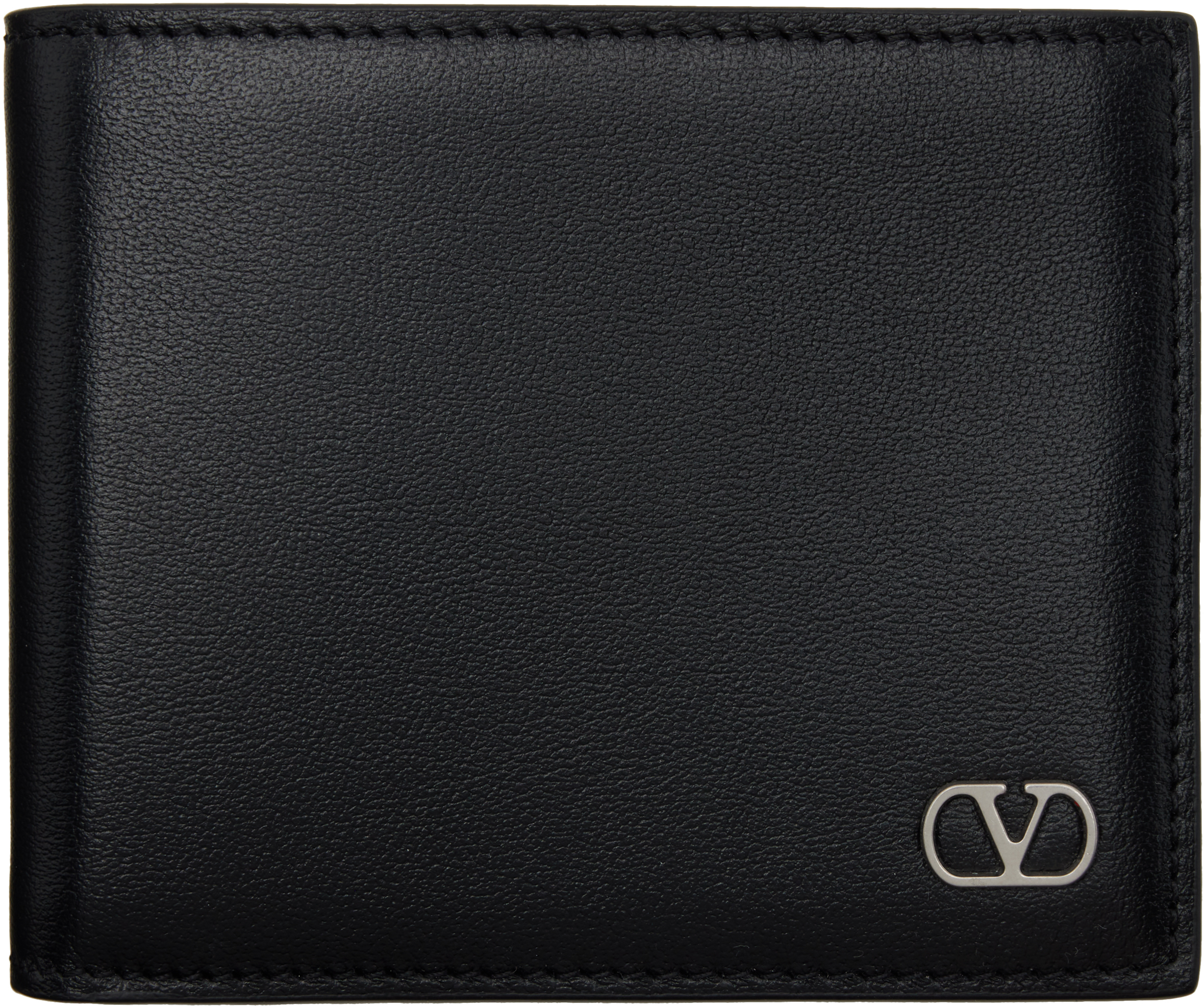 Black VLogo Signature Grainy Calfskin Wallet