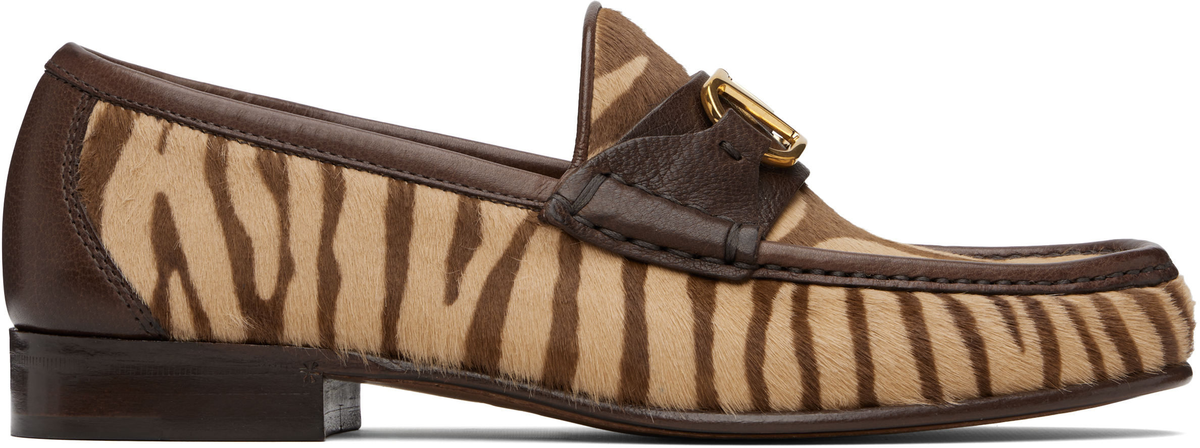 Shop Valentino Beige & Brown Vlogo Signature Calfskin Loafers