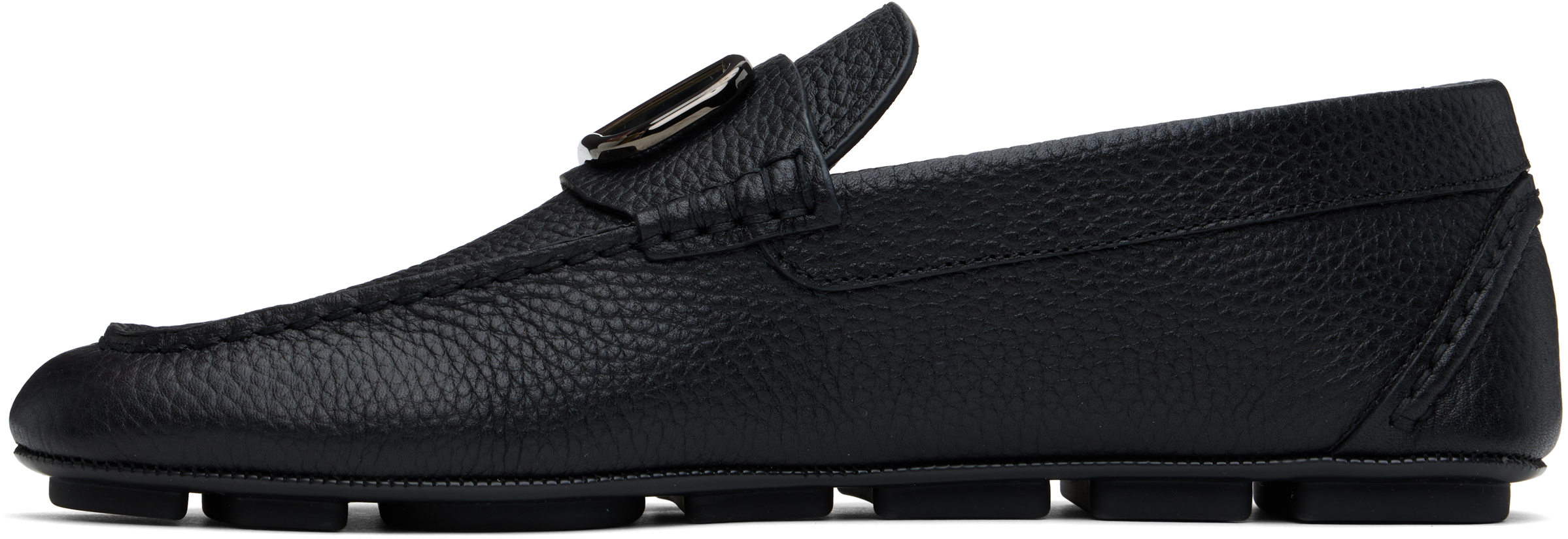 VALENTINO GARAVANI BLACK VLOGO SIGNATURE GRAINY CALFSKIN DRIVING LOAFERS 