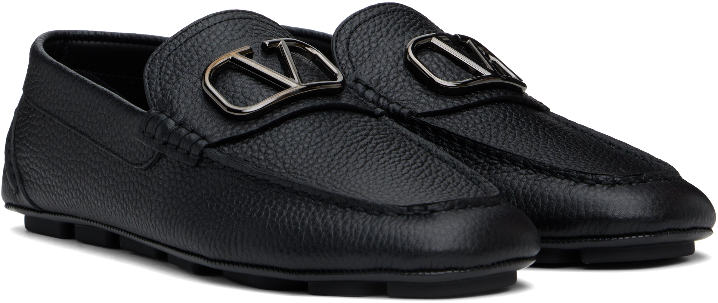 VALENTINO GARAVANI BLACK VLOGO SIGNATURE GRAINY CALFSKIN DRIVING LOAFERS 