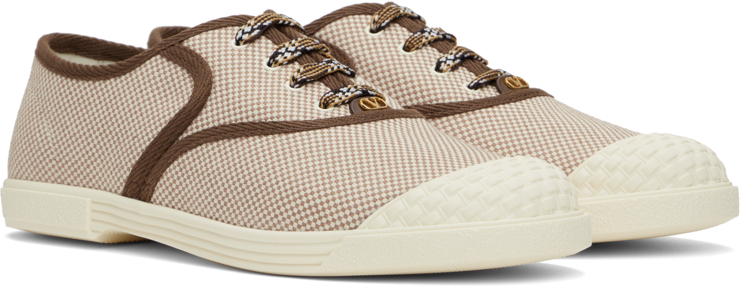 Valentino Bay By Bay Webbing-trimmed Checked Canvas Sneakers In Rhc Bicolor-tobacco/