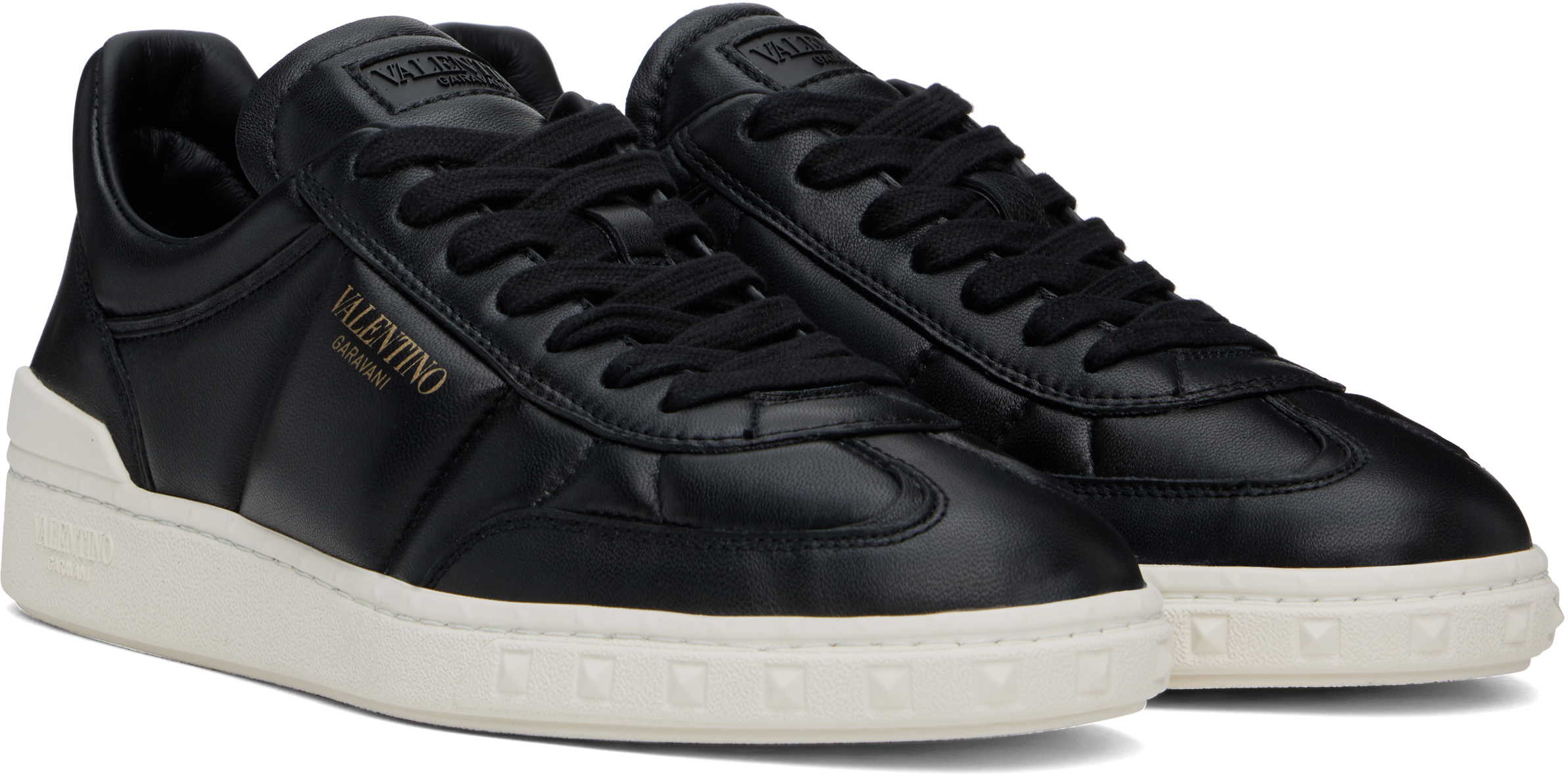 Valentino Black Upvillage Low Top Nappa Leather Sneakers In 0no