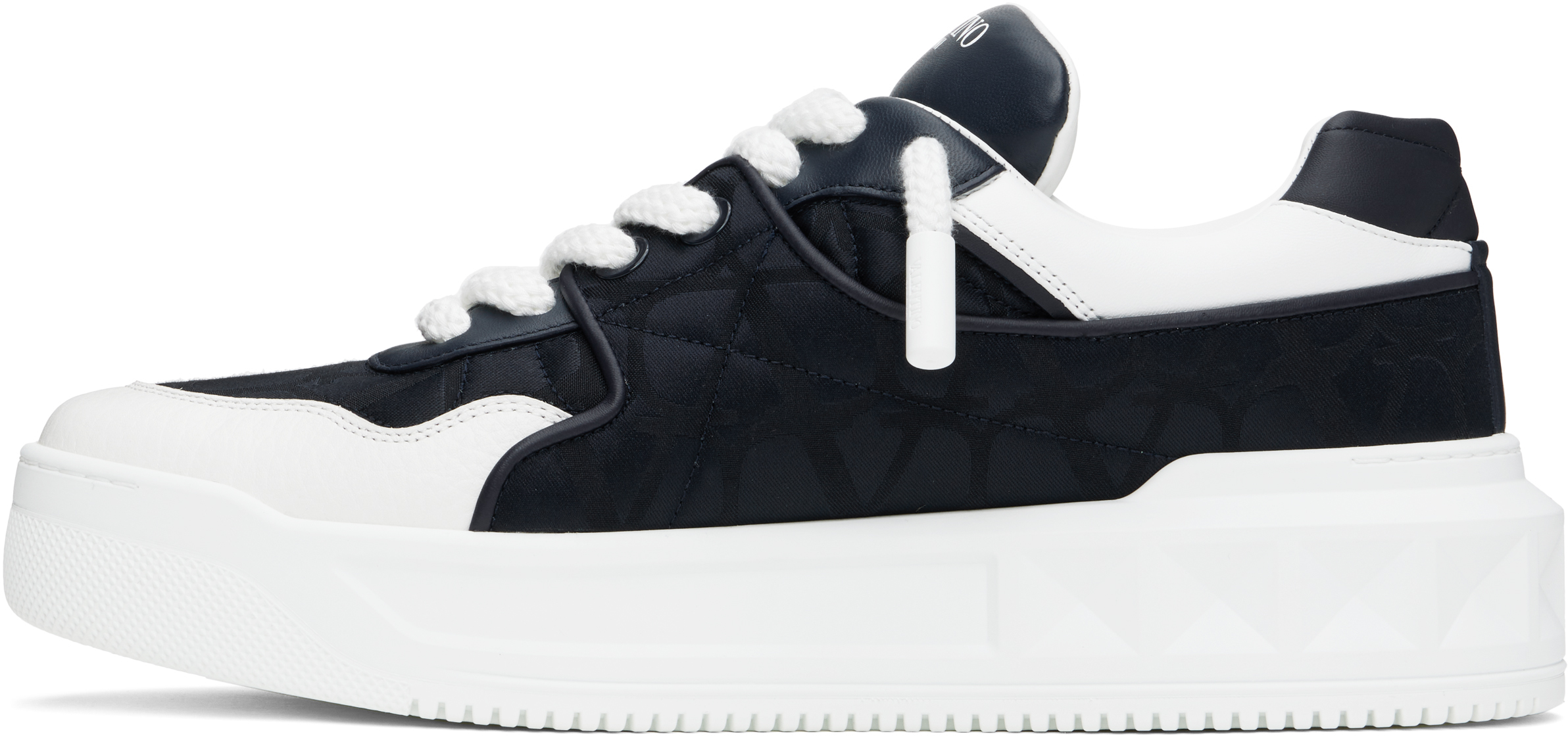 Valentino One Stud Xl Low-top Sneaker In Nappa Leather And Jacquard Toile Iconographe Technical Fabric In M48