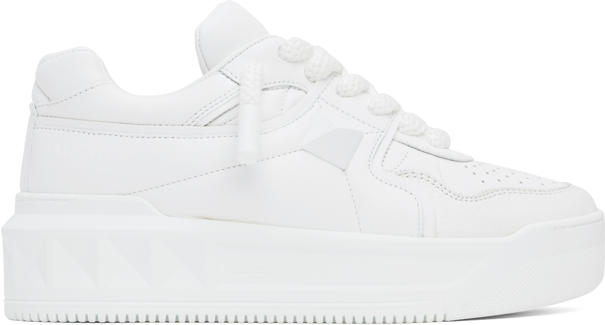 Valentino Garavani: White One Stud XL Nappa Leather Low-Top