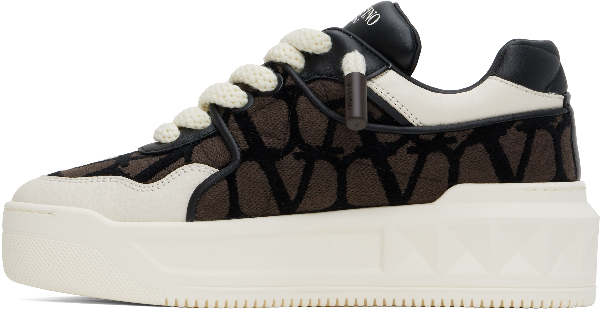 Valentino One Stud Xl Low-top Sneaker In Nappa Leather And Jacquard Toile Iconographe Technical Fabric In Kdc