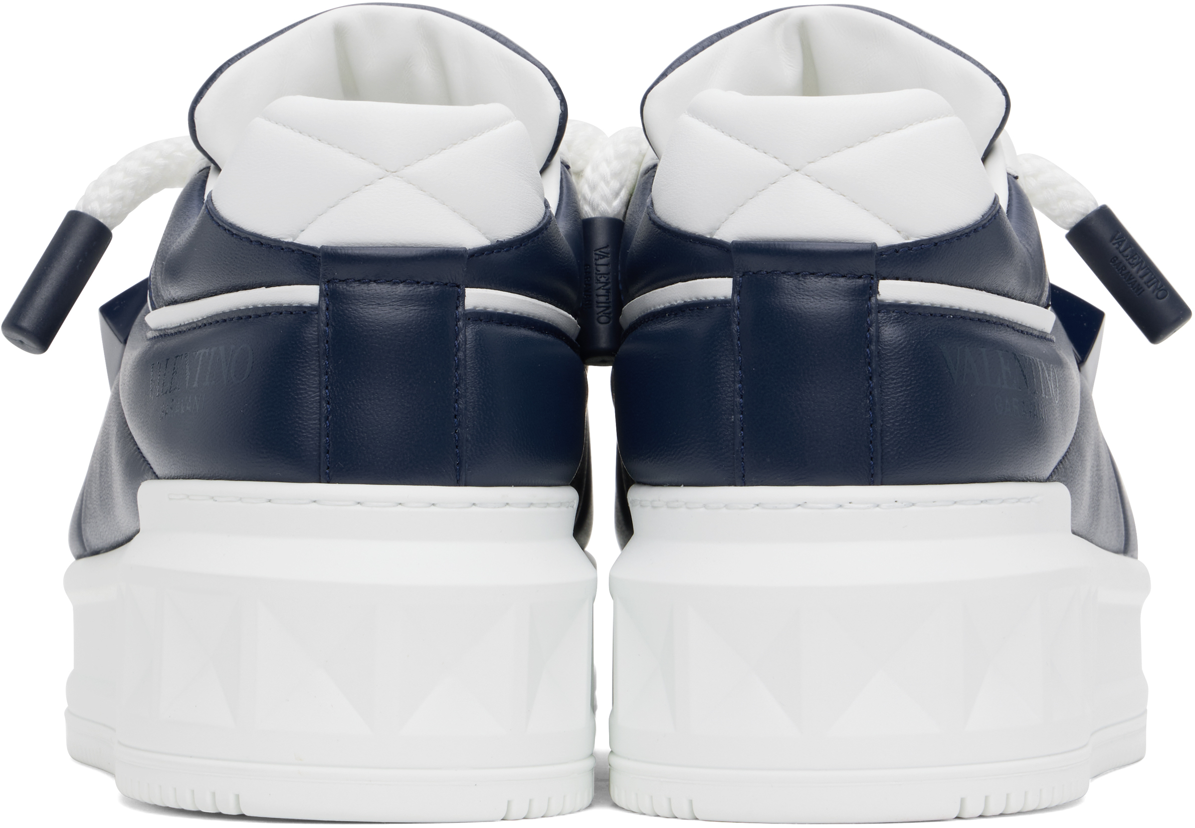 Valentino Two-tone Nappa Leather One Stud Sneakers In Fc6 Bianco/worker