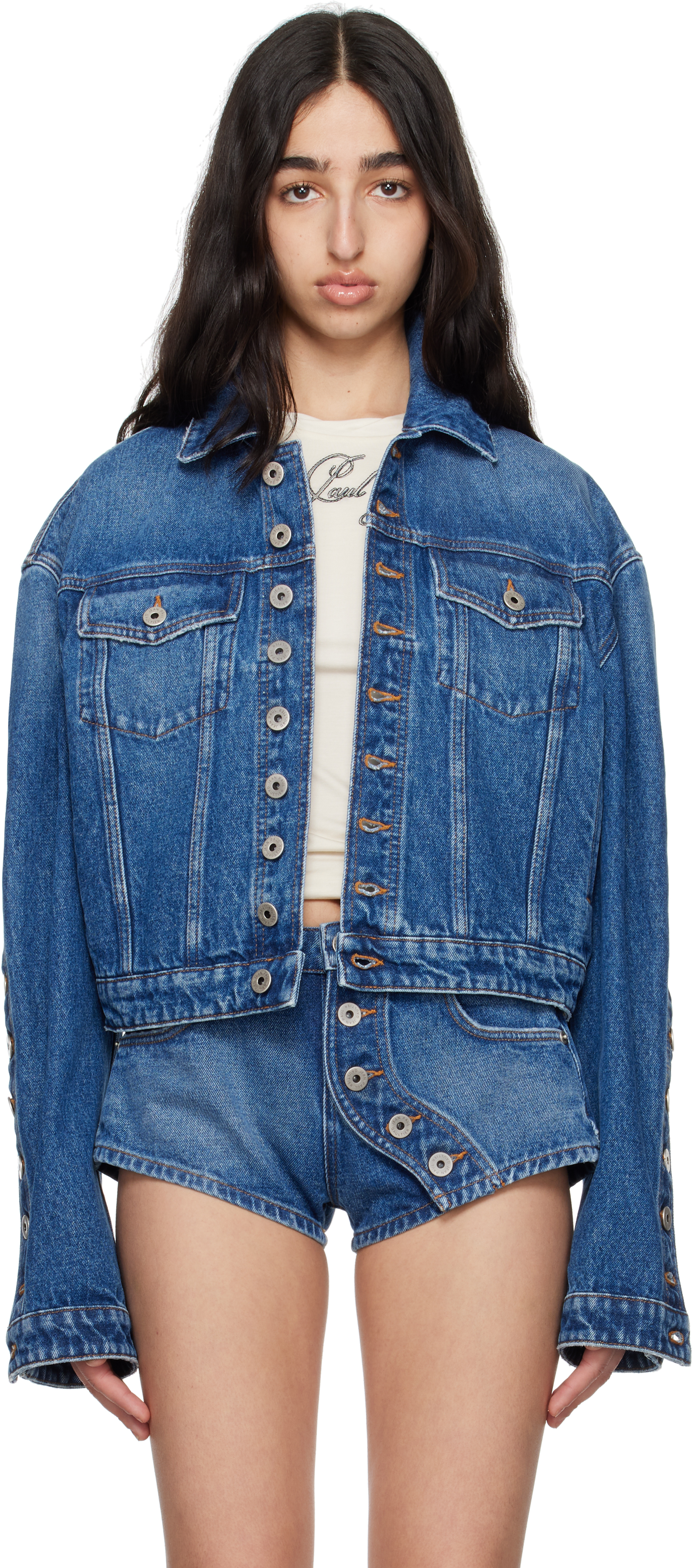 Blue 'The Buttoned' Denim Jacket by Jean Paul Gaultier on Sale