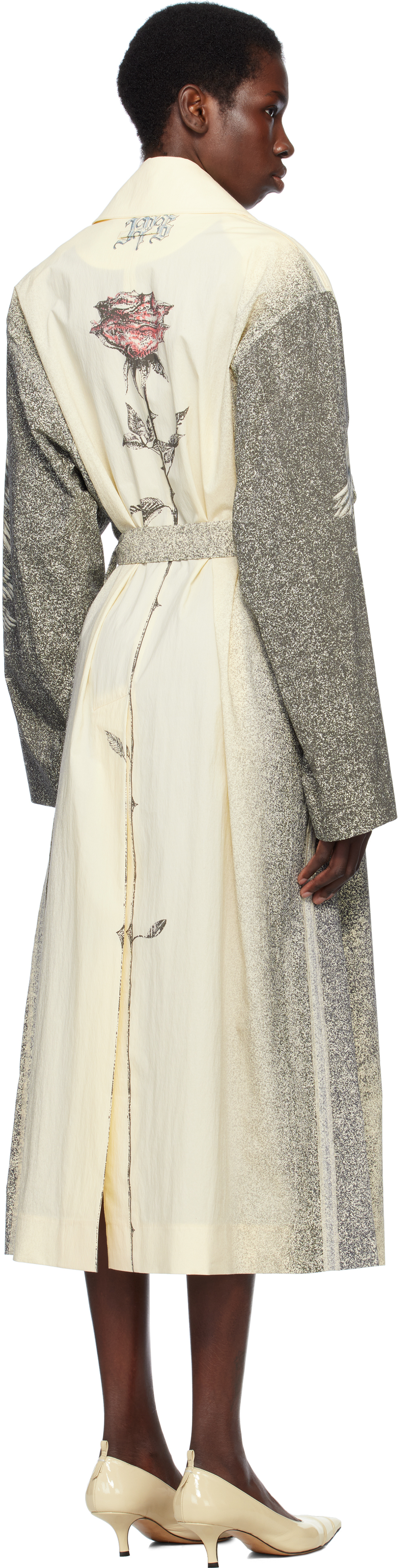 Jean Paul Gaultier Tattoo Printed Lightweight Trench Coat In 030030-ecru/black/re