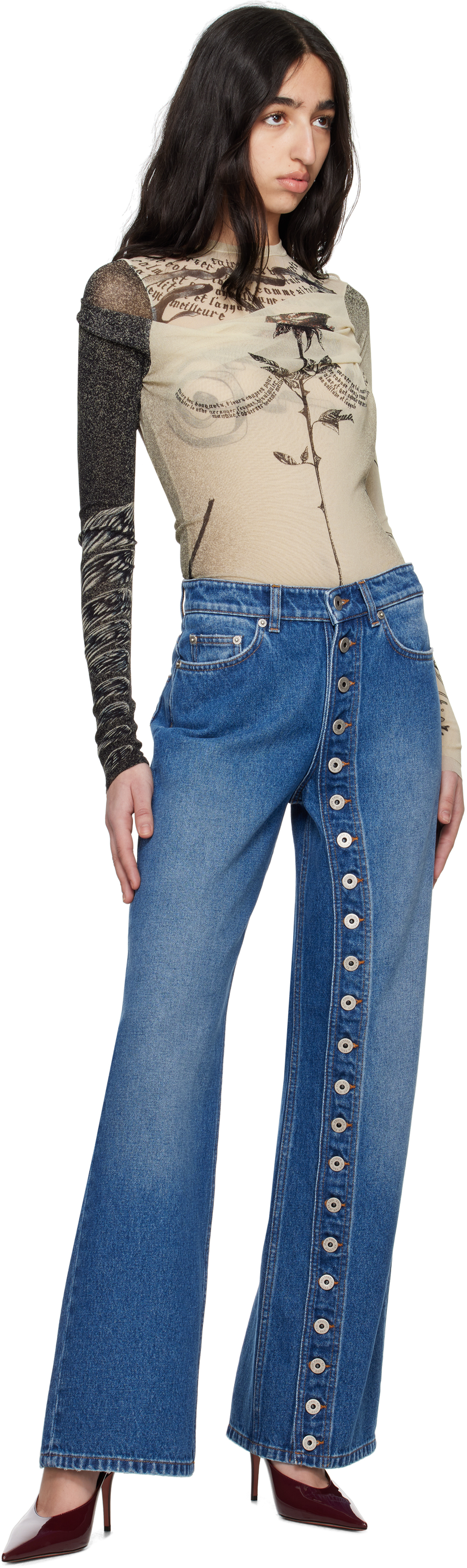 Shop Jean Paul Gaultier Blue 'the Buttoned Denim' Jeans In 57-vintageblue