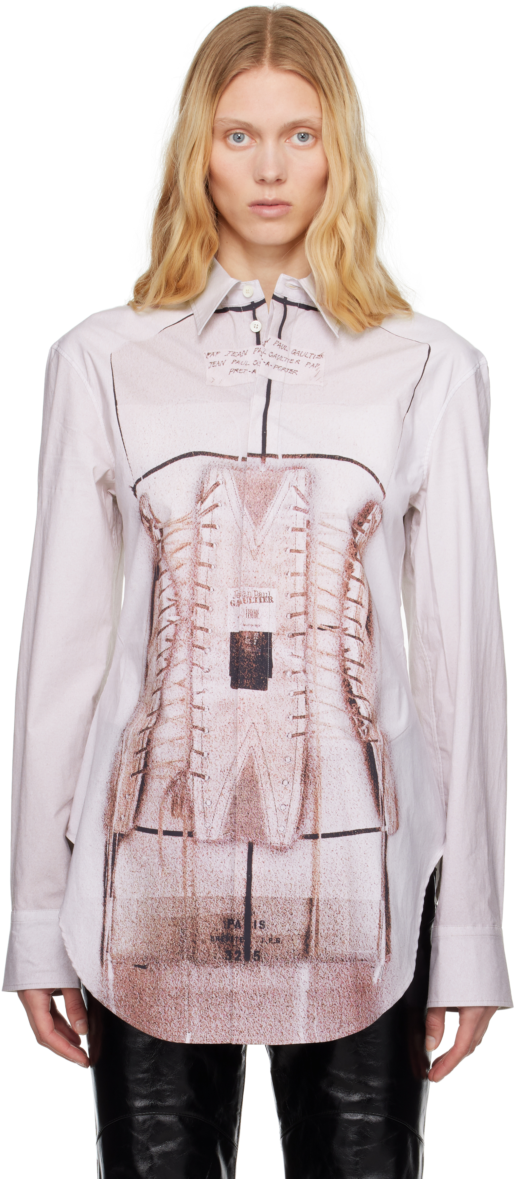 Shop Jean Paul Gaultier Pink 'the Trompe-l'œil' Corset Shirt In 260100-dustypink/whi