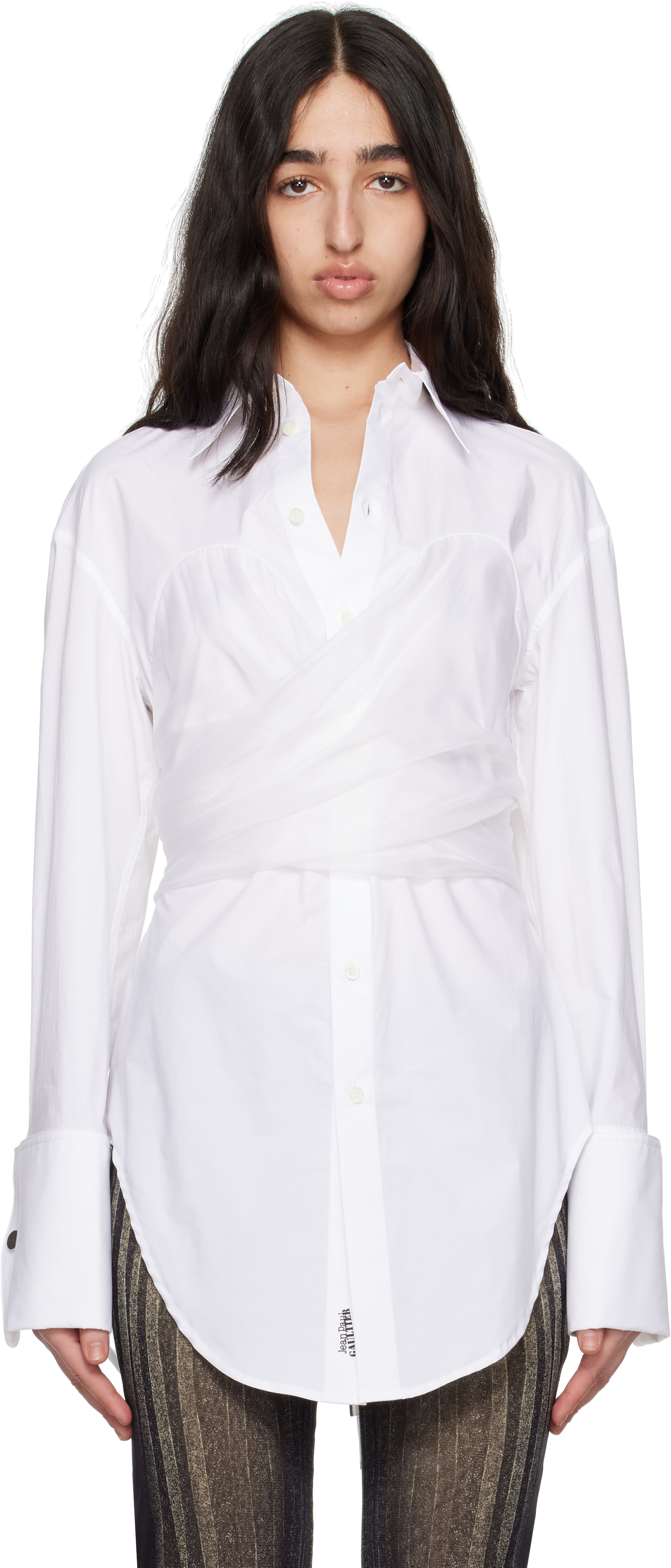 Shop Jean Paul Gaultier White Long Draped Shirt In 01-white