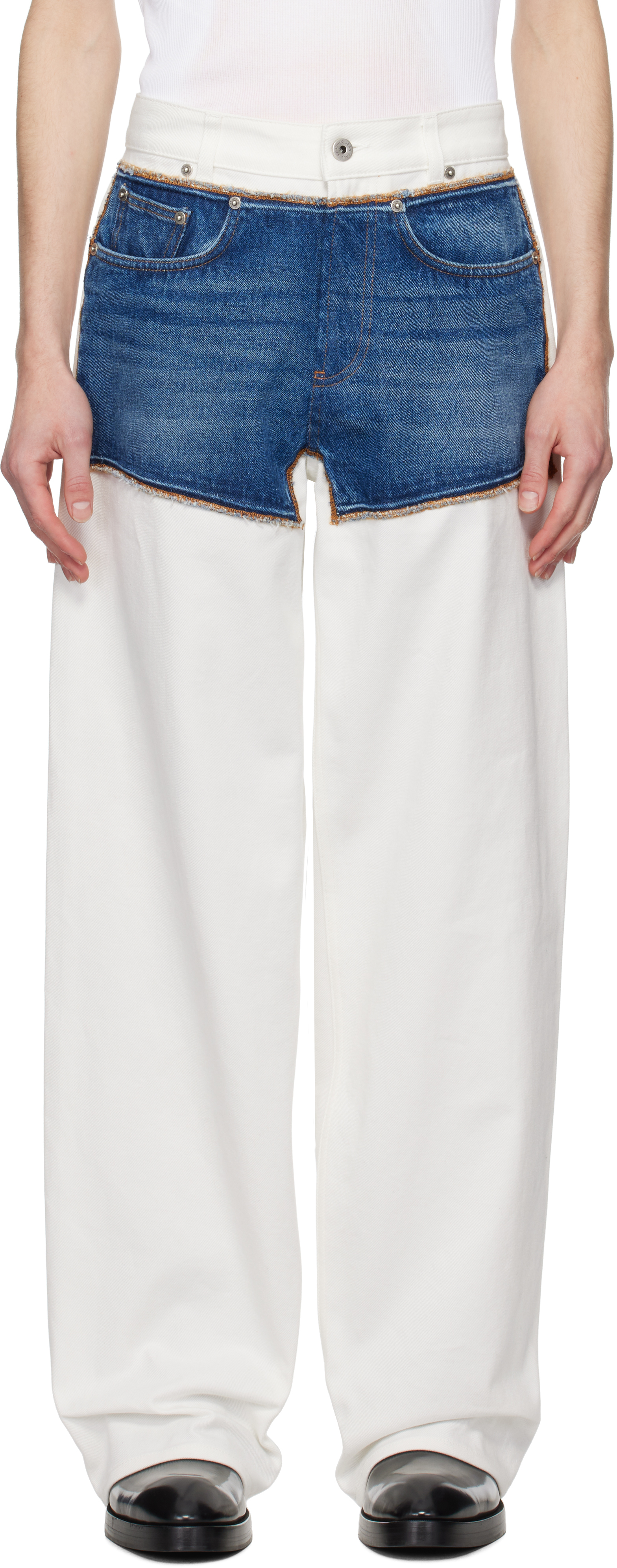 White & Blue 'The Petit Grand' Jeans by Jean Paul Gaultier on Sale