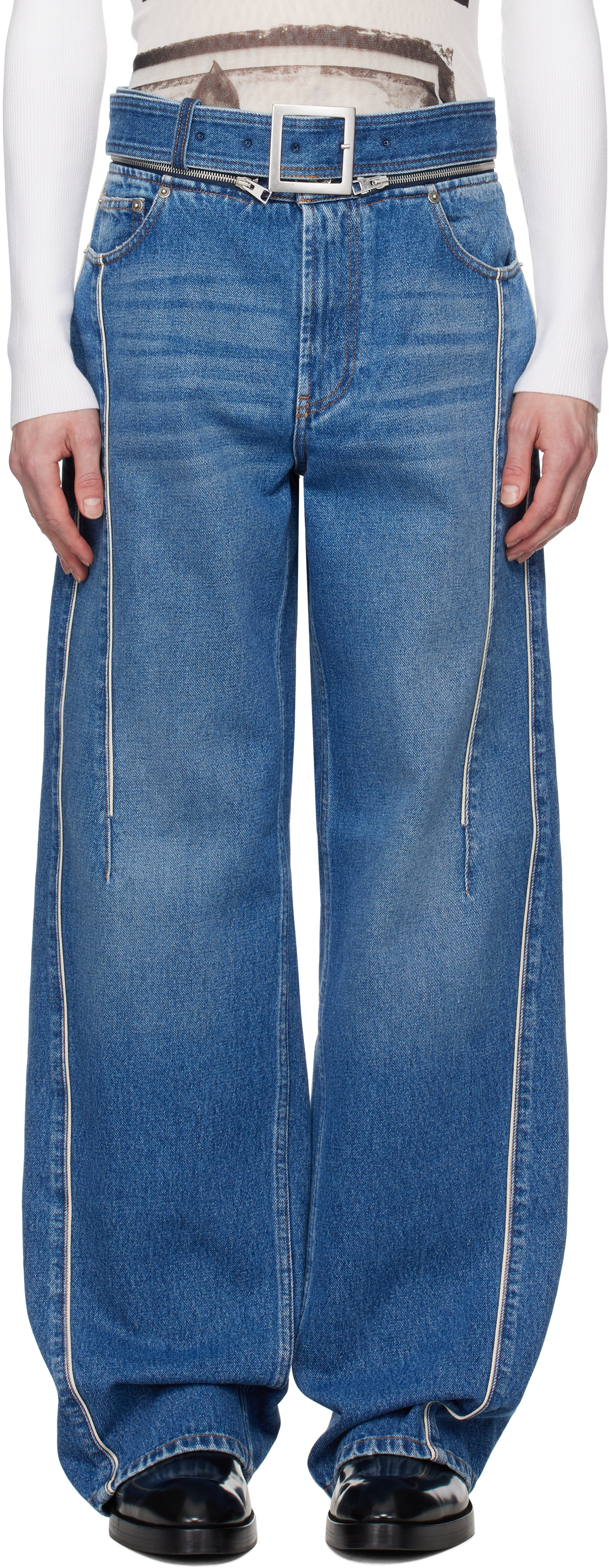 Blue 'The Belted Denim' Jeans