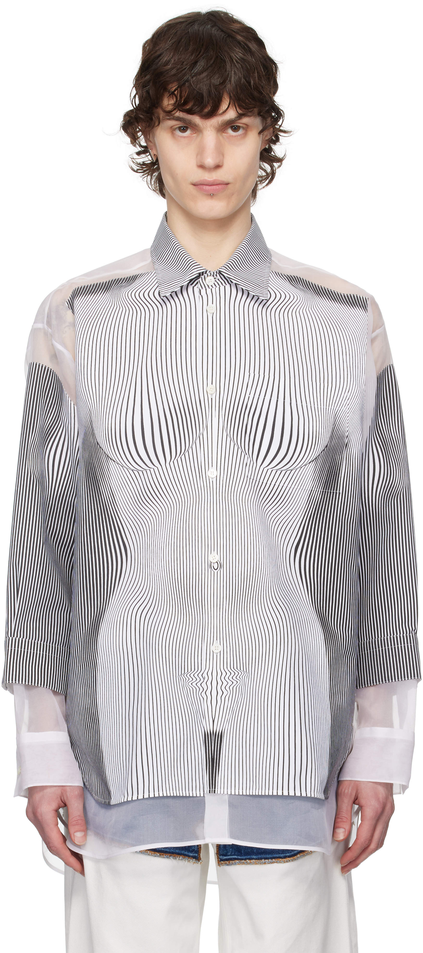 White & Black 'The Petit Grand Pinstripe Body Morphing' Shirt